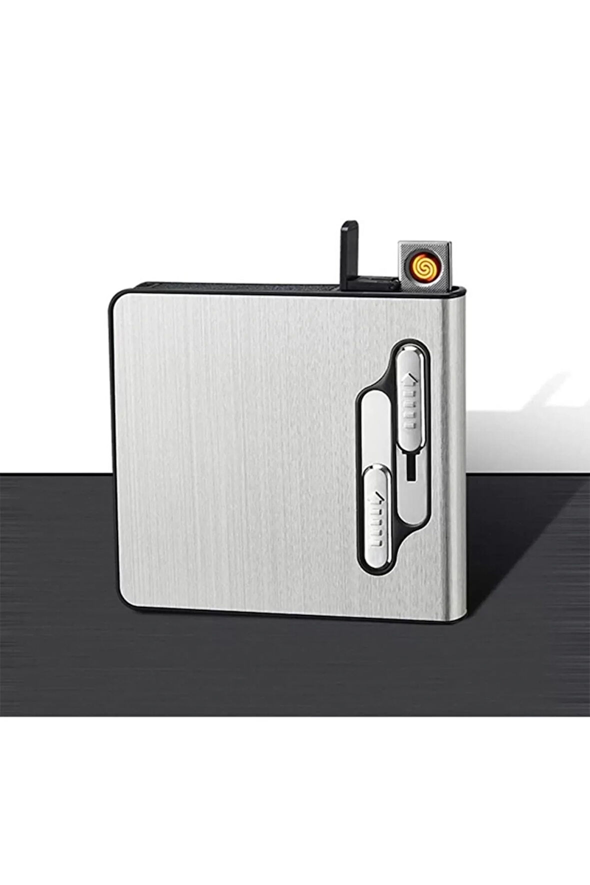 AlsepeteAvm Usb Girişli Şarjlı Kısa Sigara Tabakası Gümüş