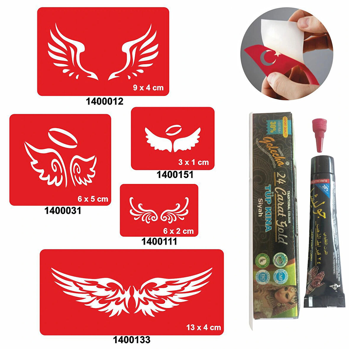 Kanat Desenleri Kına ile Geçici Dövme Yapma Seti