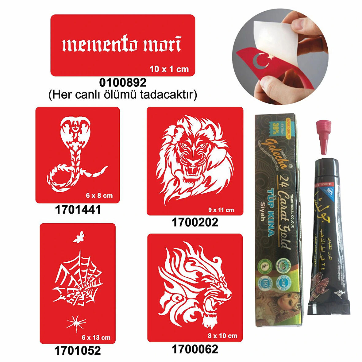 Kobra ve Kaplan Desenleri Hint Kınası ile Geçici Dövme Yapma Seti