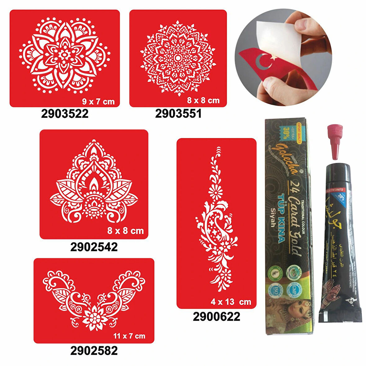 Büyük Mandala Desenleri Hint Kınası ile Geçici Dövme Yapma Seti