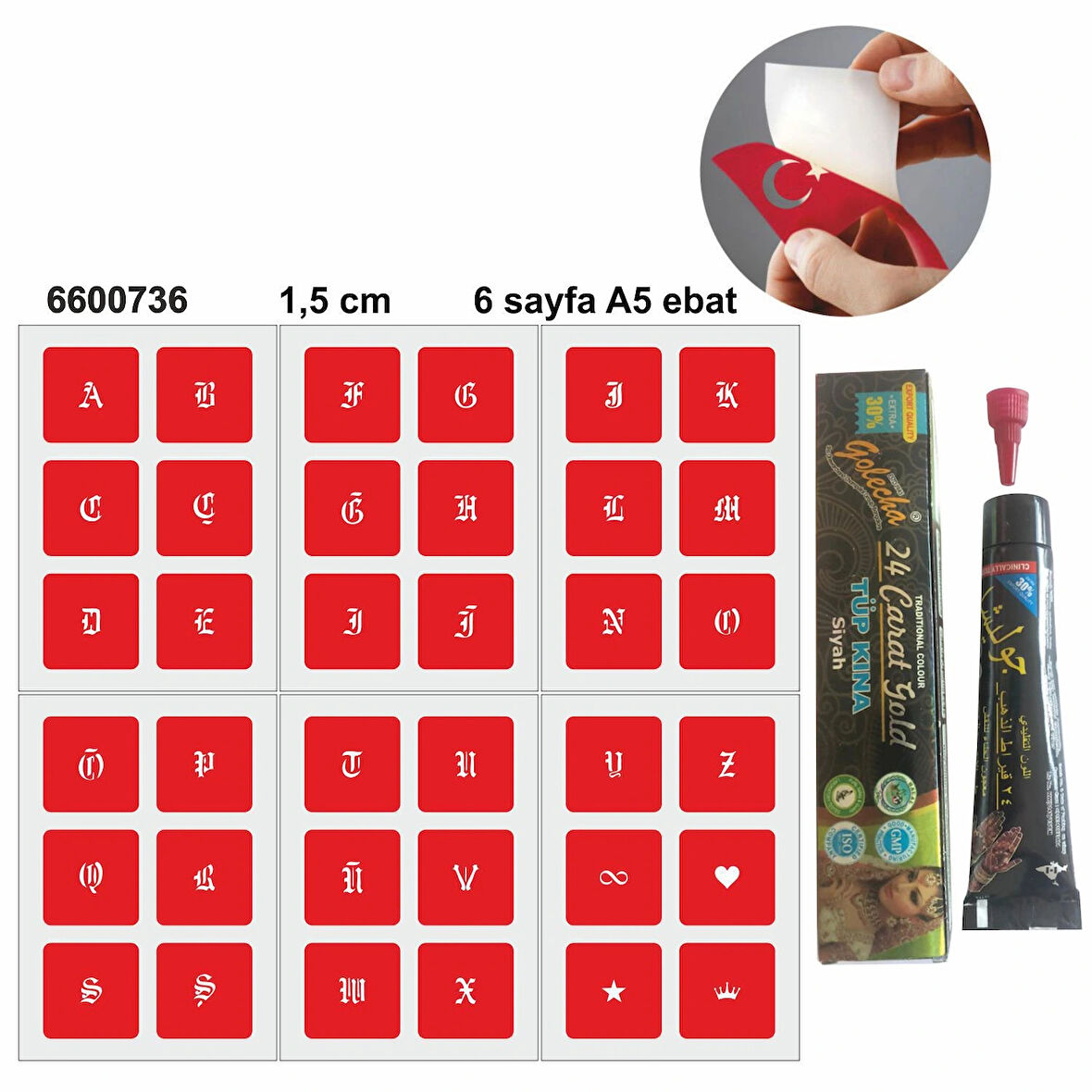 Gotik Sanatsal Harfler Hint Kınası ile Geçici Dövme Yapma Seti