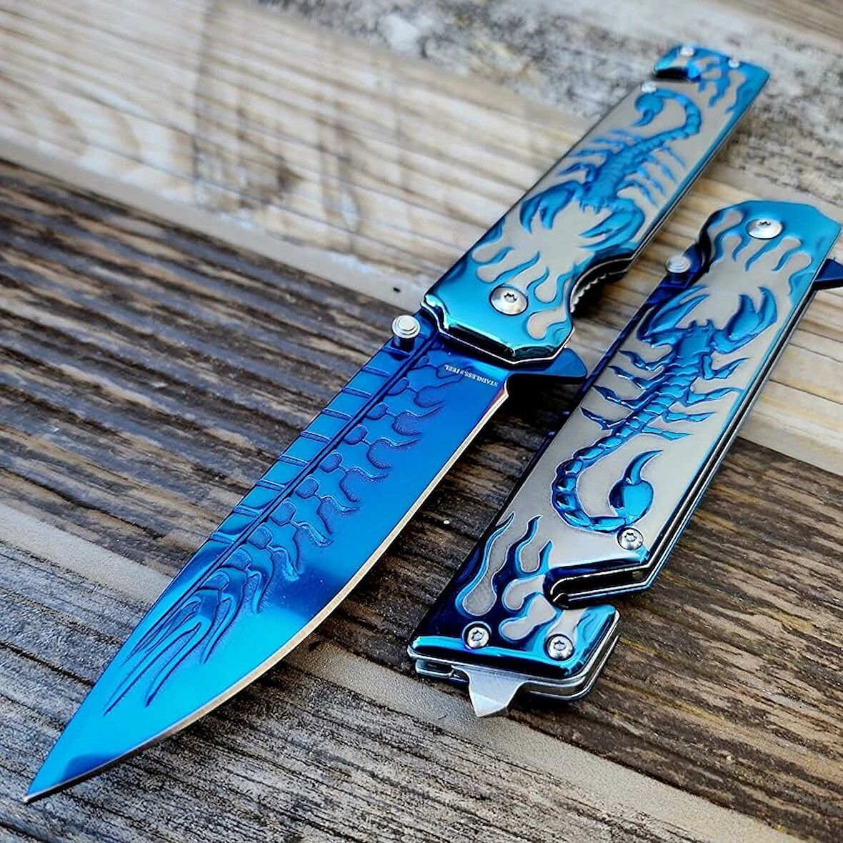 AlsepeteAvm S2706-X Mavi Akrep İşlemeli Kurtarma Kamp Çakısı