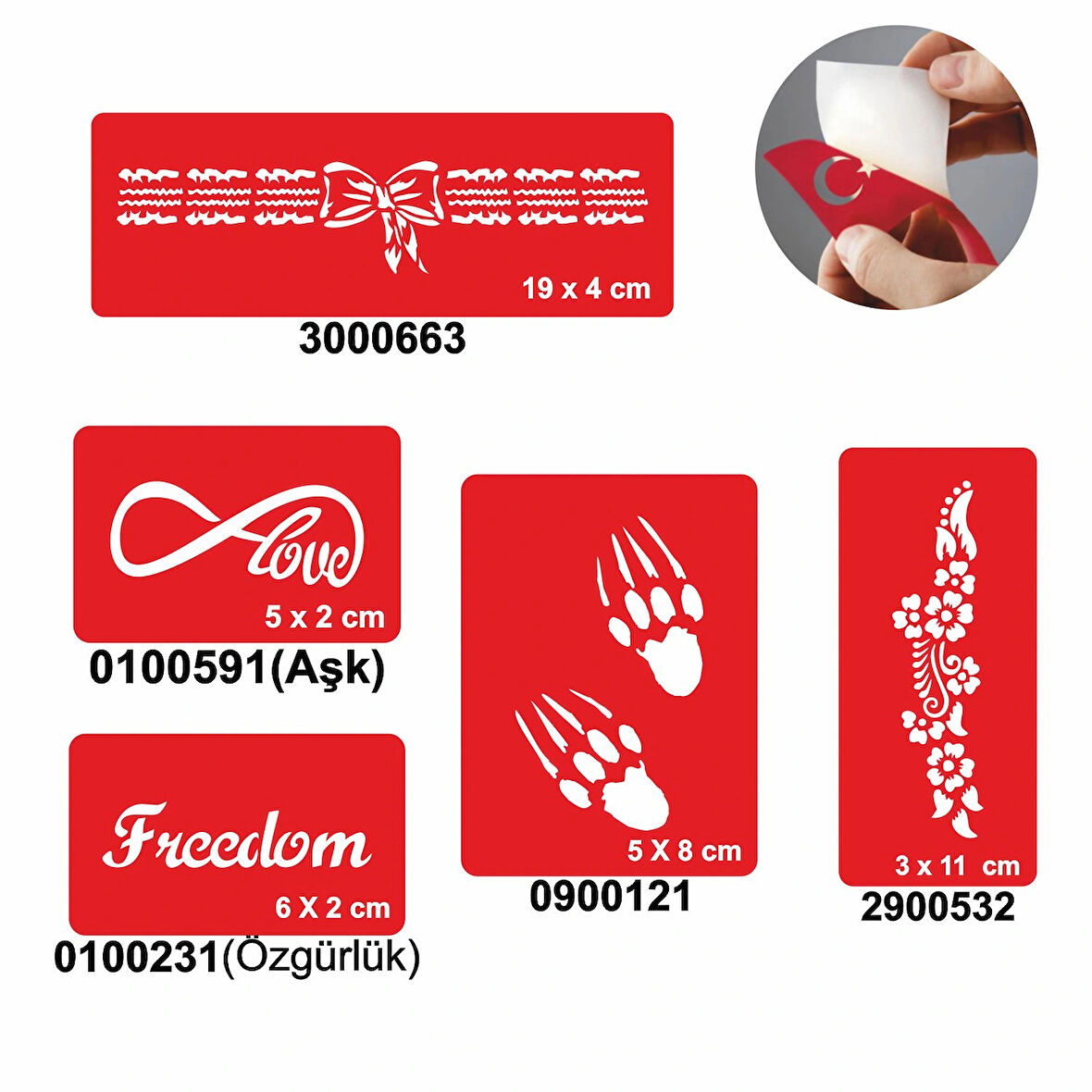 Aşk Özgürlüktür 5'li Set Geçici Dövme Kına Şablonu