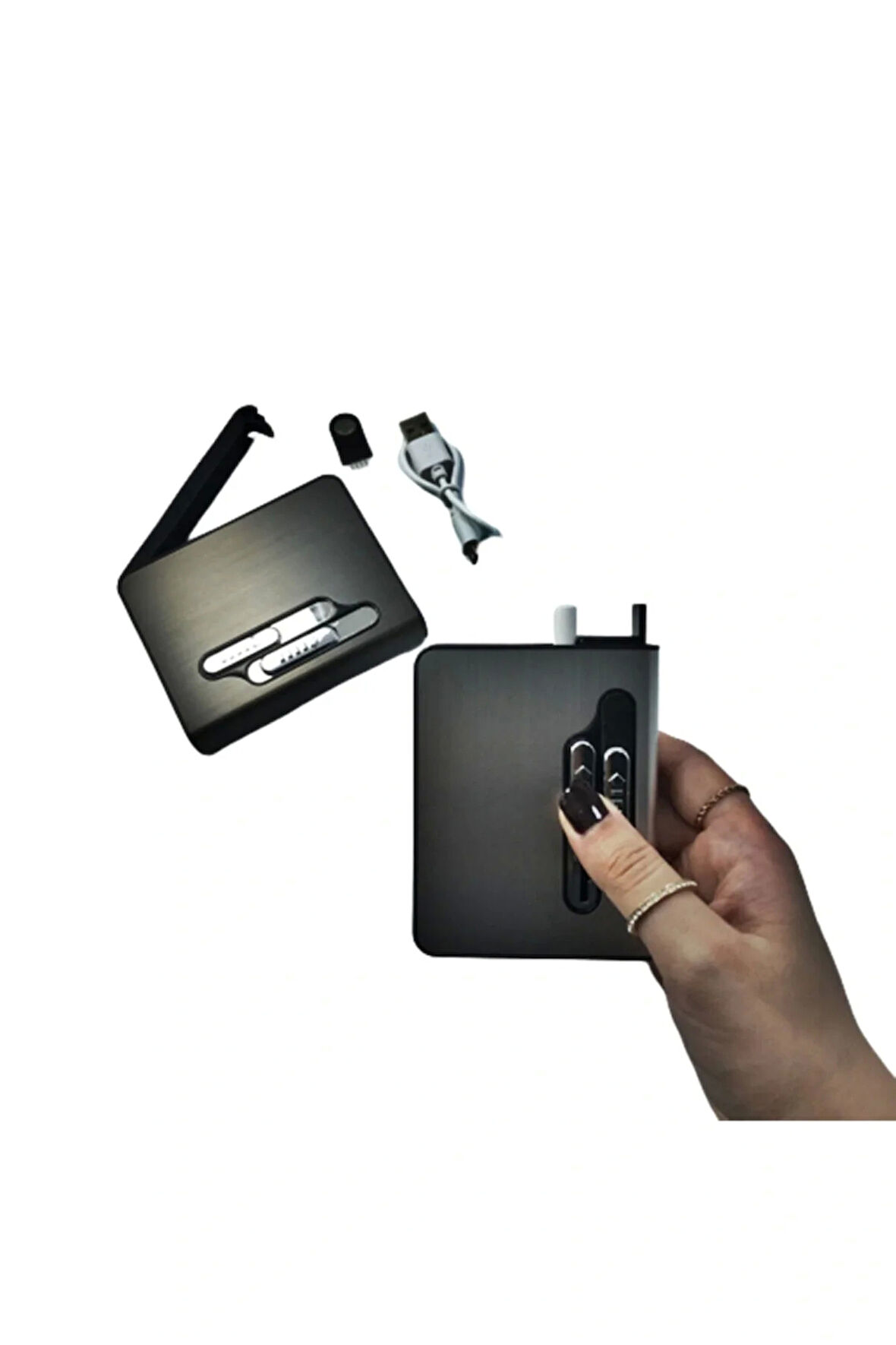 AlsepeteAvm Usb Şarjlı Kısa Sigara Çıkaran Çakmaklı Tabaka