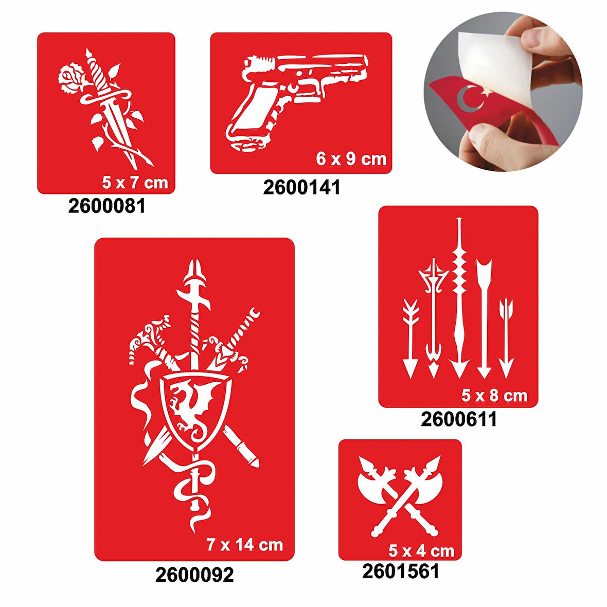 Savaş Aletleri 5'li Set Geçici Dövme Kına Şablonu