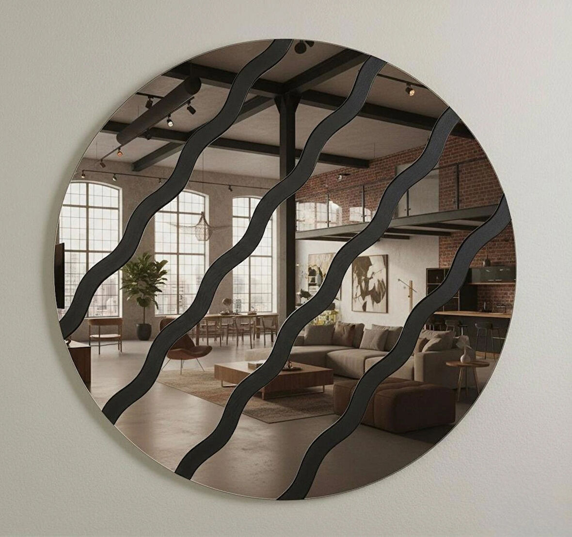 Dekoratif Dalga Desenli Modern Özgün Duvar Aynası