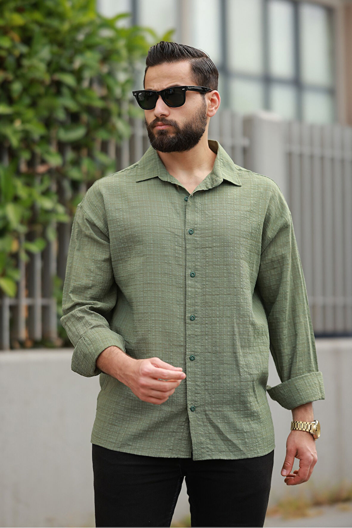 Oversize Keten Karışımlı Basic Salaş Gömlek