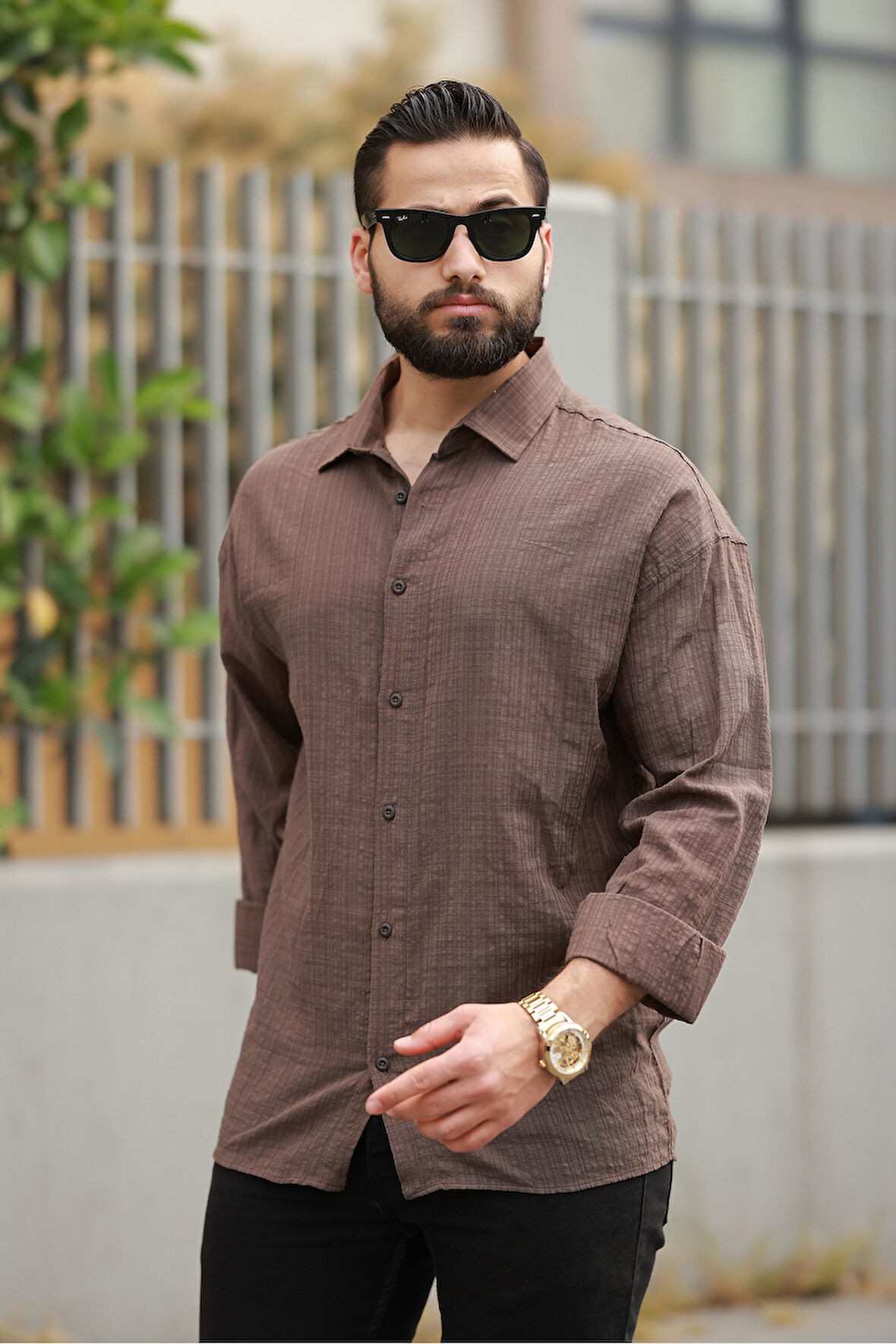 Oversize Keten Karışımlı Basic Salaş Gömlek