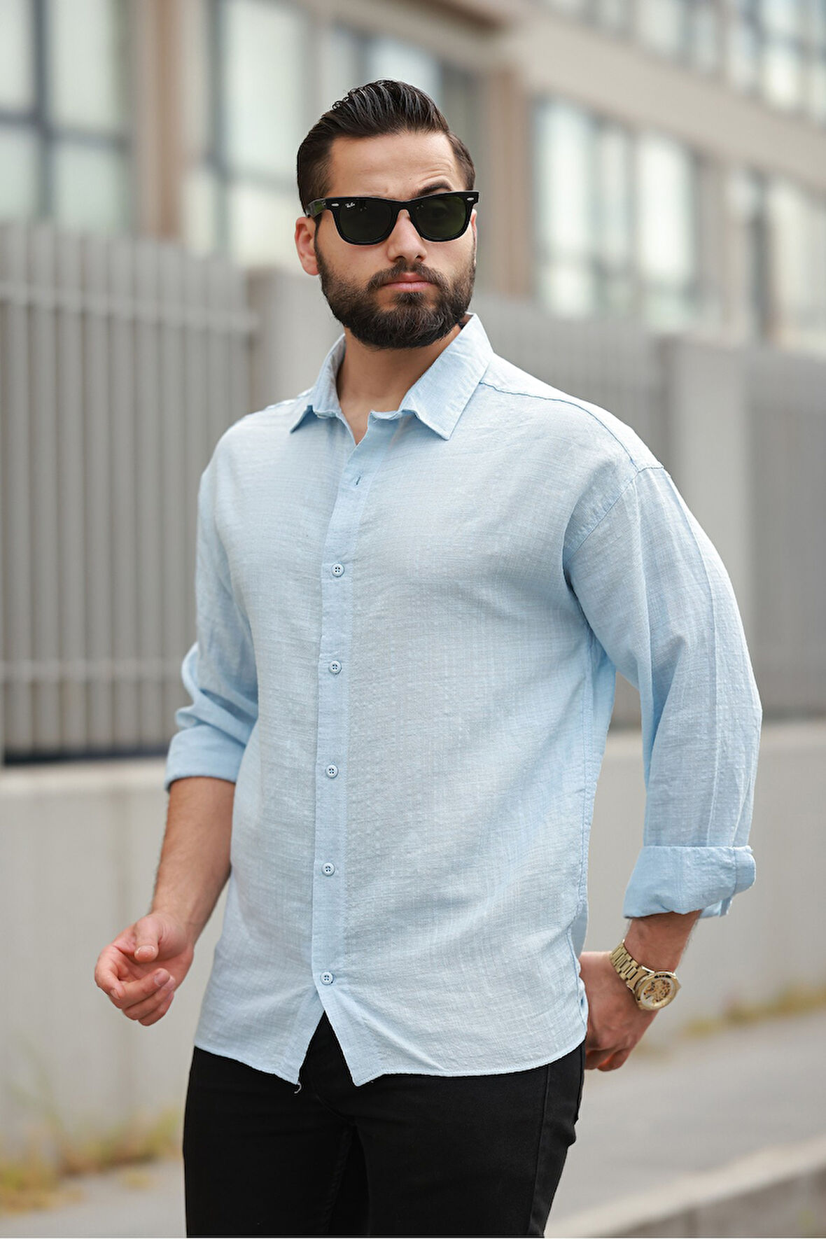 Oversize Keten Karışımlı Basic Salaş Gömlek