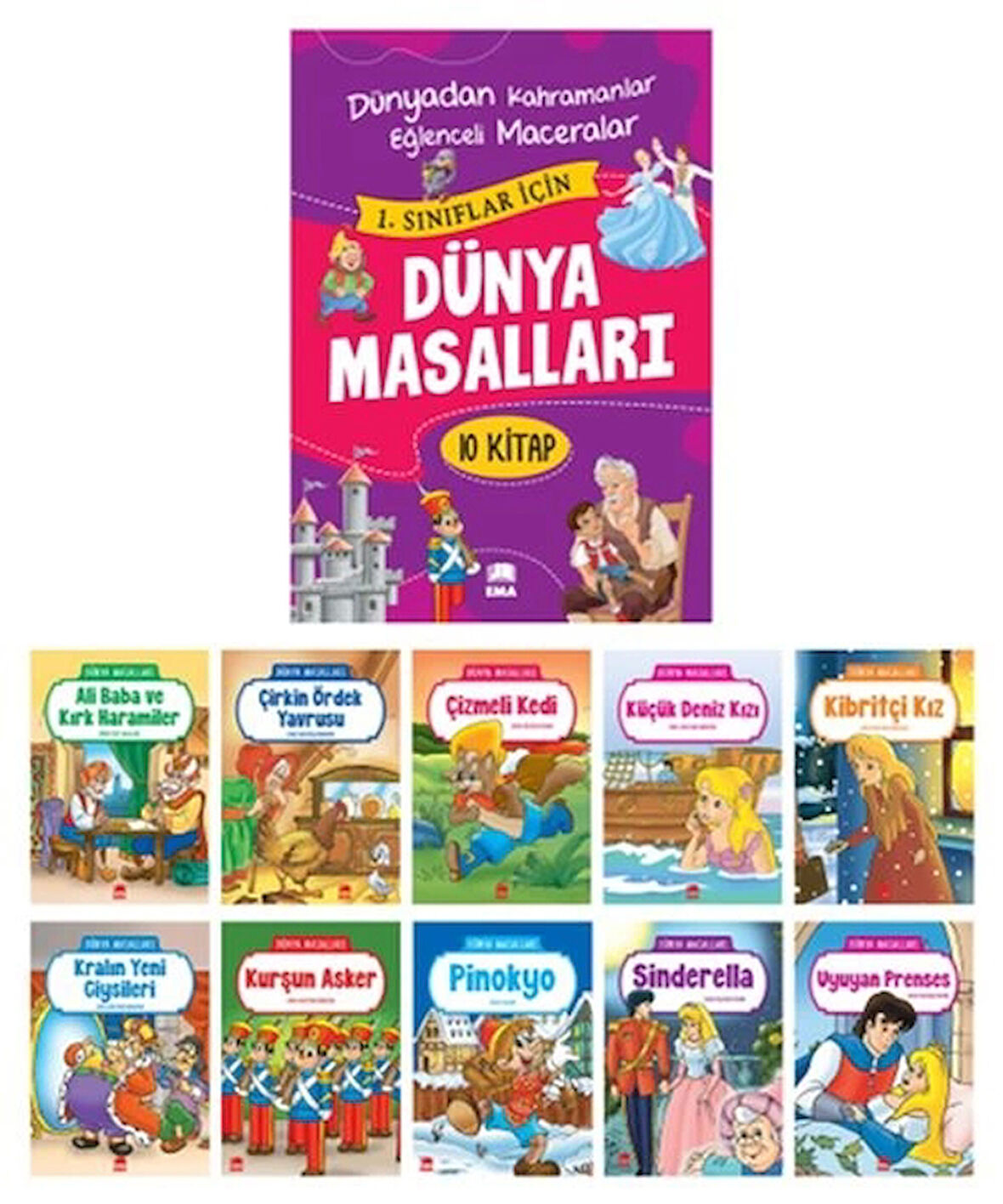 Dünya Masallar Seti 1.ve 2. Sınıflar İçin Eğik El Yazılı - (10 Kitap Takım Büyük Boy)