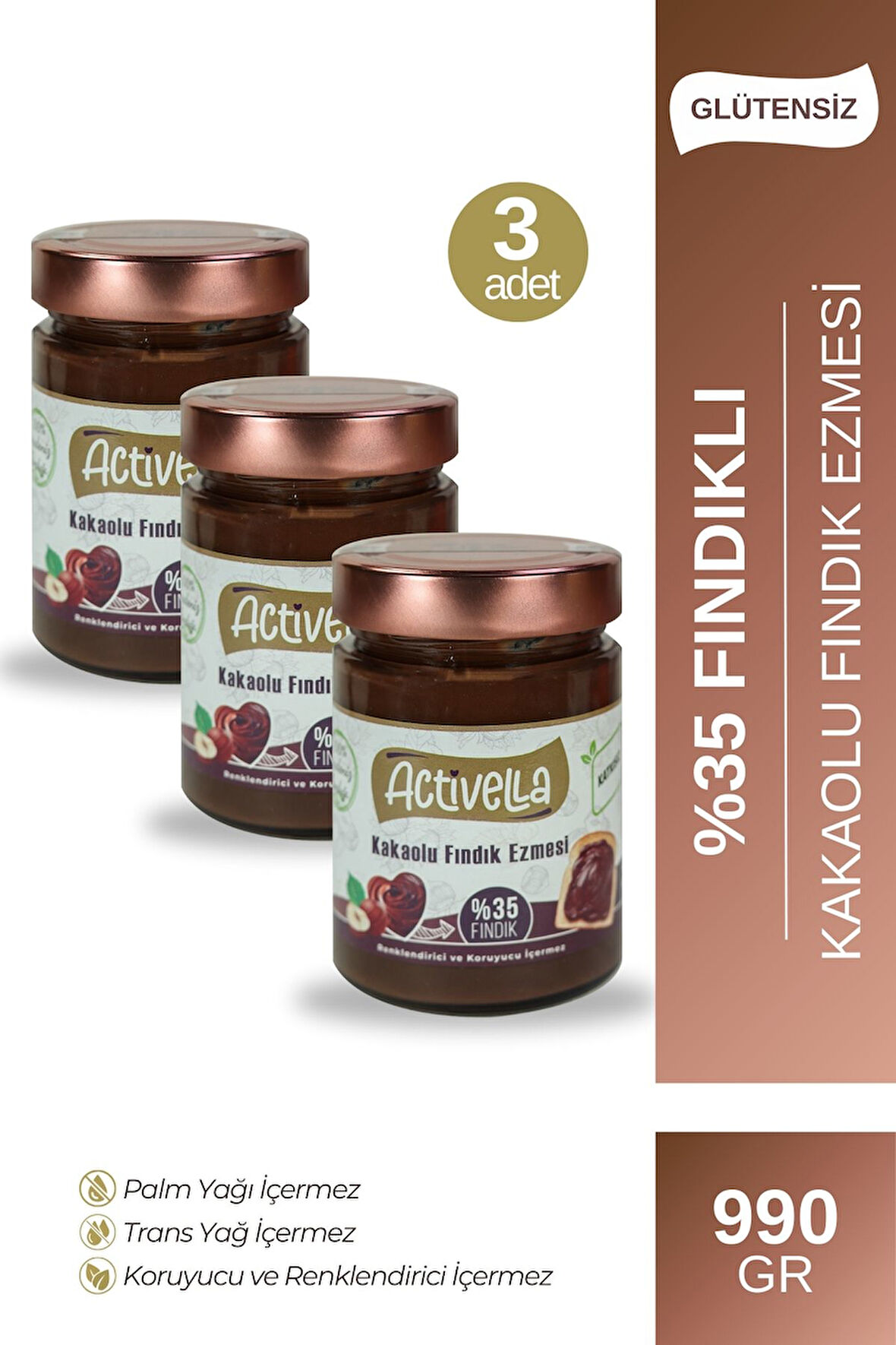 Activella Kakaolu Fındık Ezmesi 330gr %35 Fındıklı X3