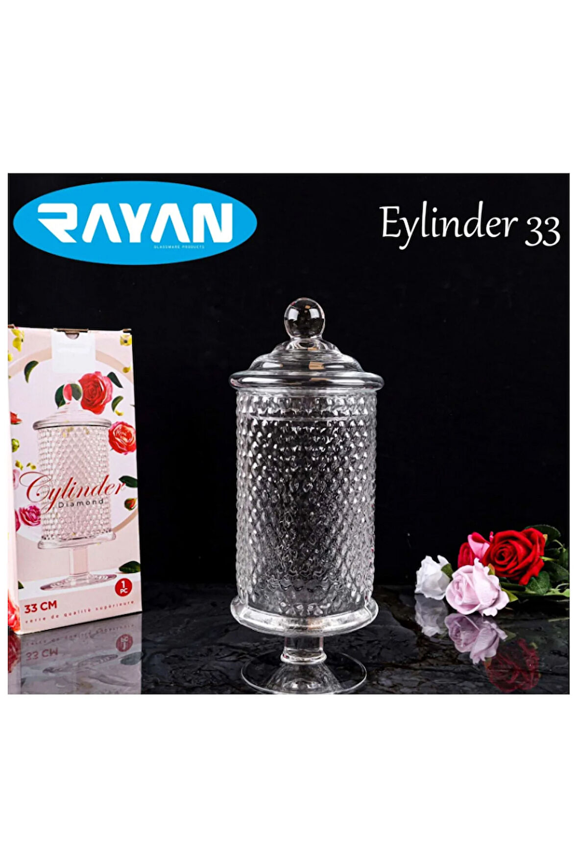 Rayan 33 Cm Eylinder Fanus Şekerlik