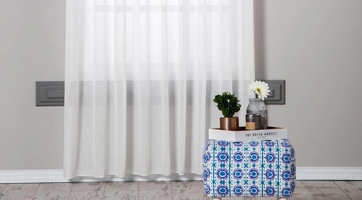 Massarelli Keten Folded Tül Ekru Pilesiz