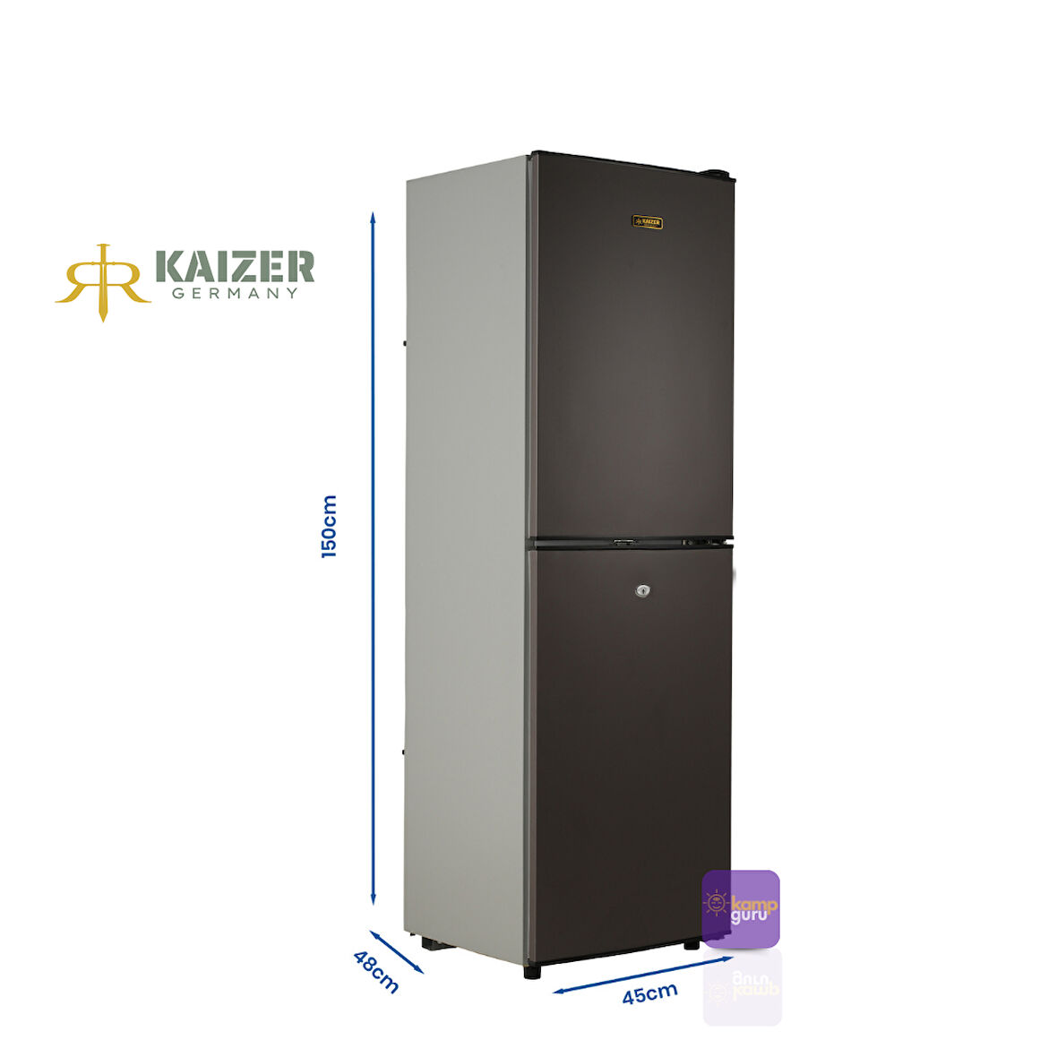 KAiZER Germany Çift Sistem 240 Buzdolabı ALTTAN BUZLUK -ANTRASİT 12 / 24 / 220 Volt