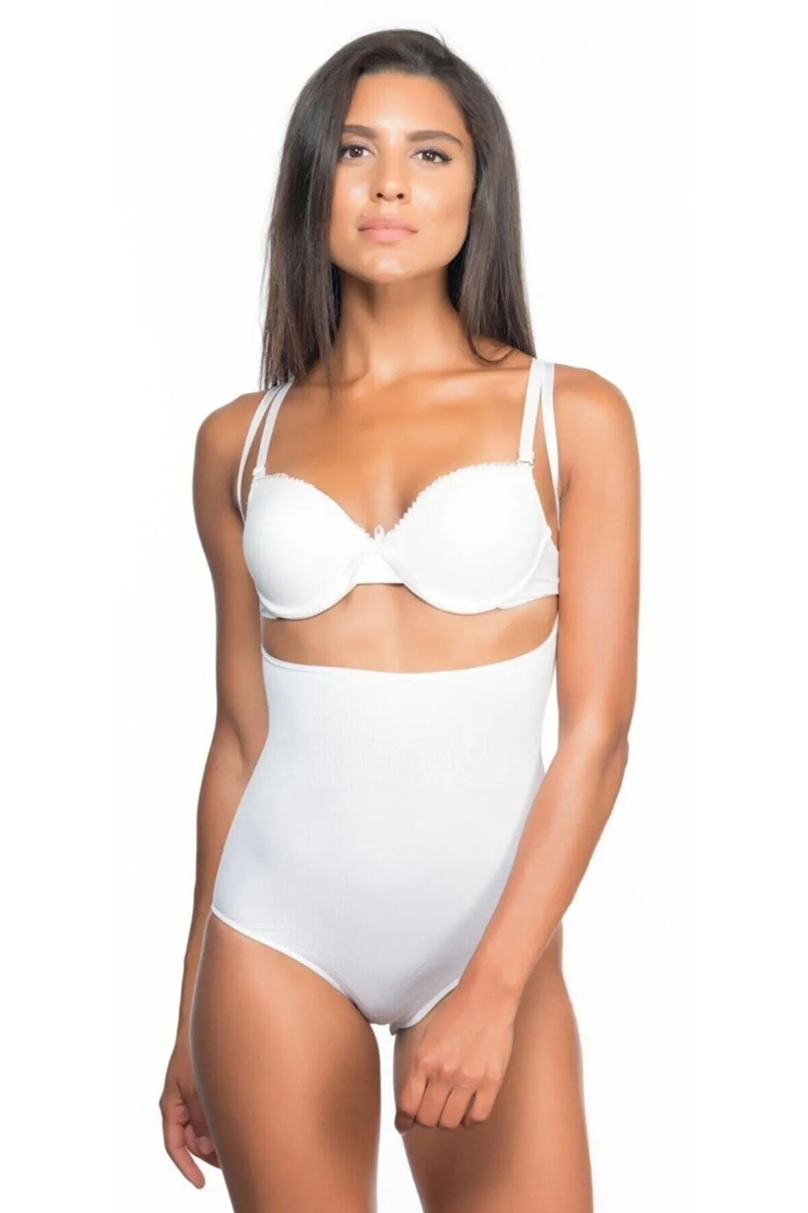 Kadın Beyaz  Göğsü Açık Desenli Slip Boy Korsesi