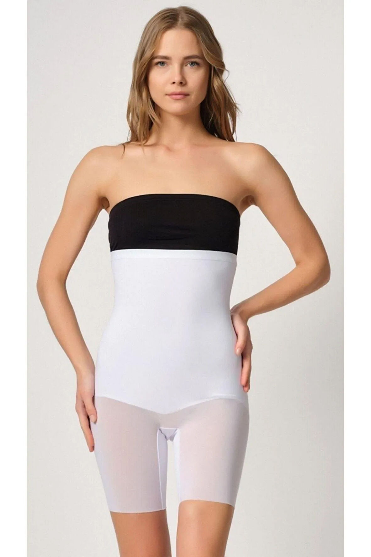 Kadın Ten Tül Detaylı Paçalı Duble Boxer Korse