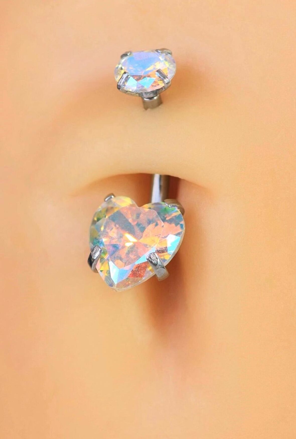 Çelik Hologram Kalp Göbek Piercing Gümüş Renk