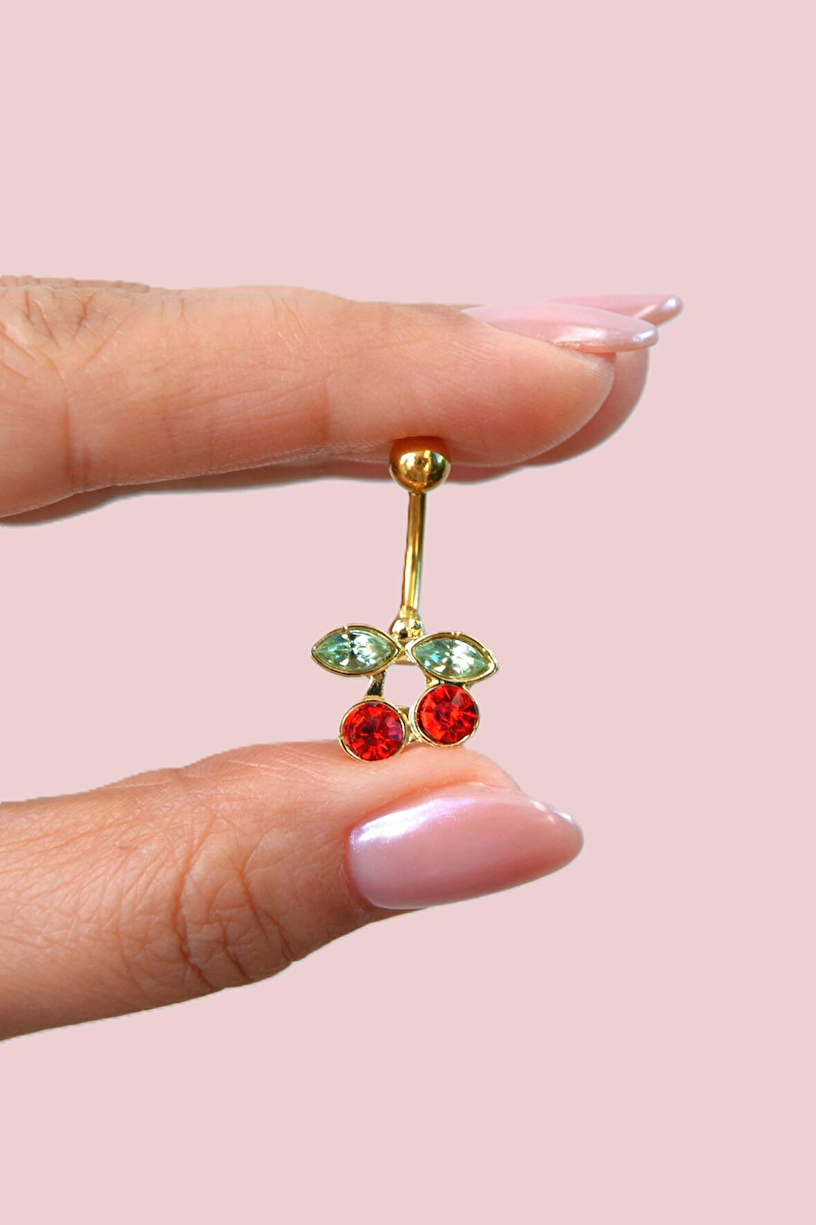 Kırmızı Kirazlı Göbek Piercingi İkili Kiraz Göbek Piercing