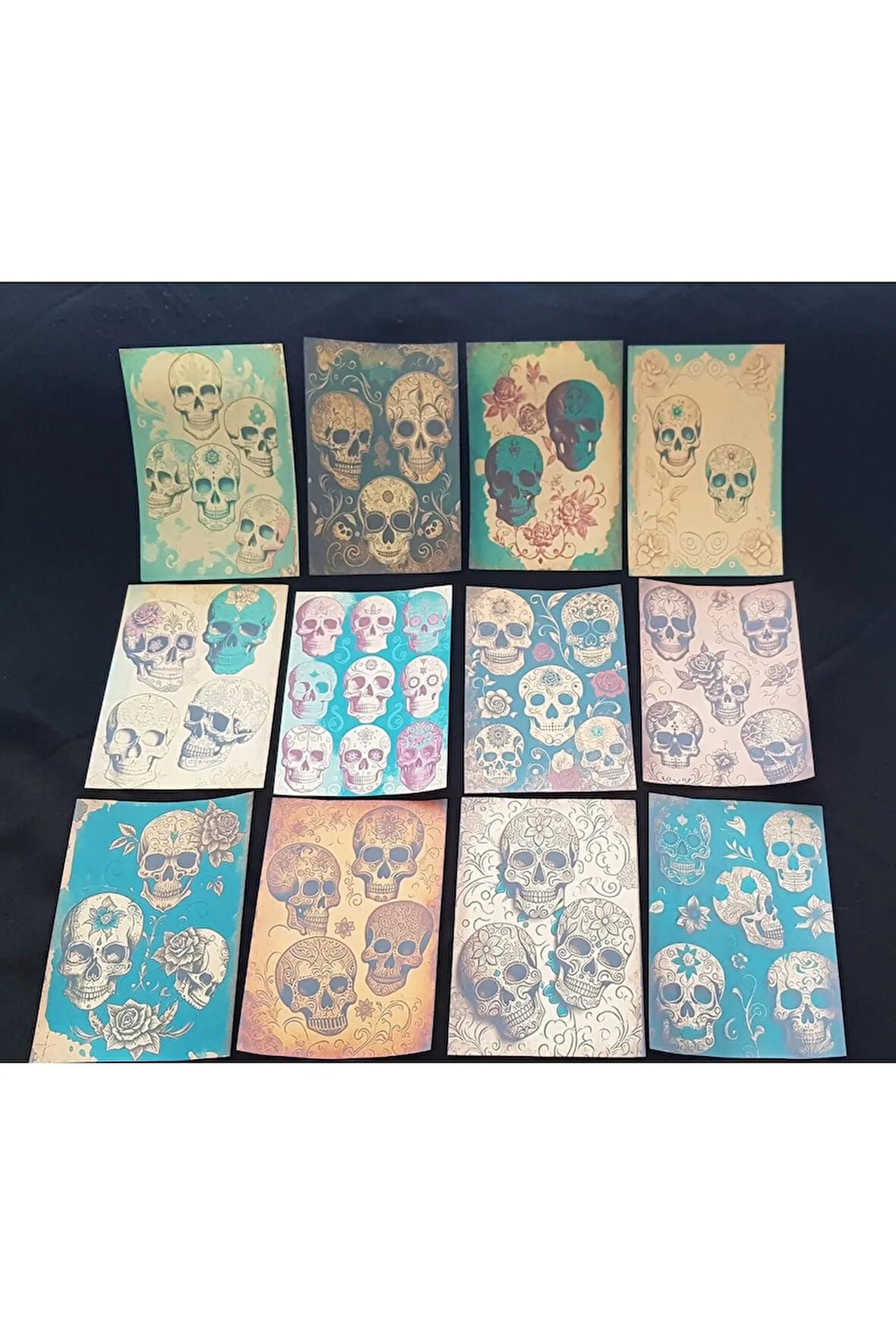Sugar Skull Kuru Kafa 24 Adet Bullet Journal Vintage Kağıt Seti Scrapbook