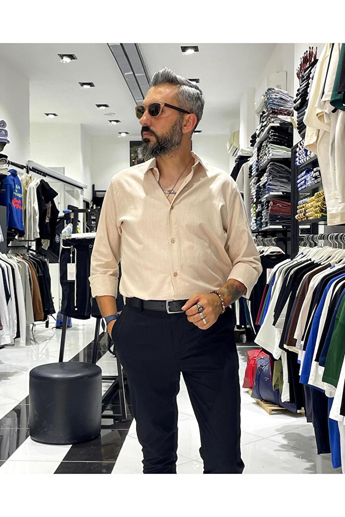 Regular Fit Keten Pamuk Erkek Gömlek