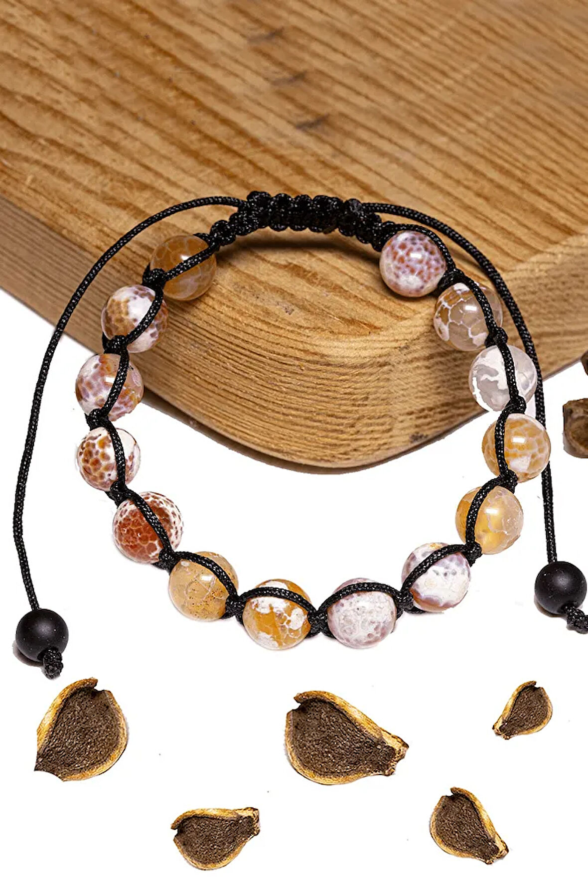 Sertifikalı Kırmızı - Beyaz Tibet Akik Taşı Bileklik