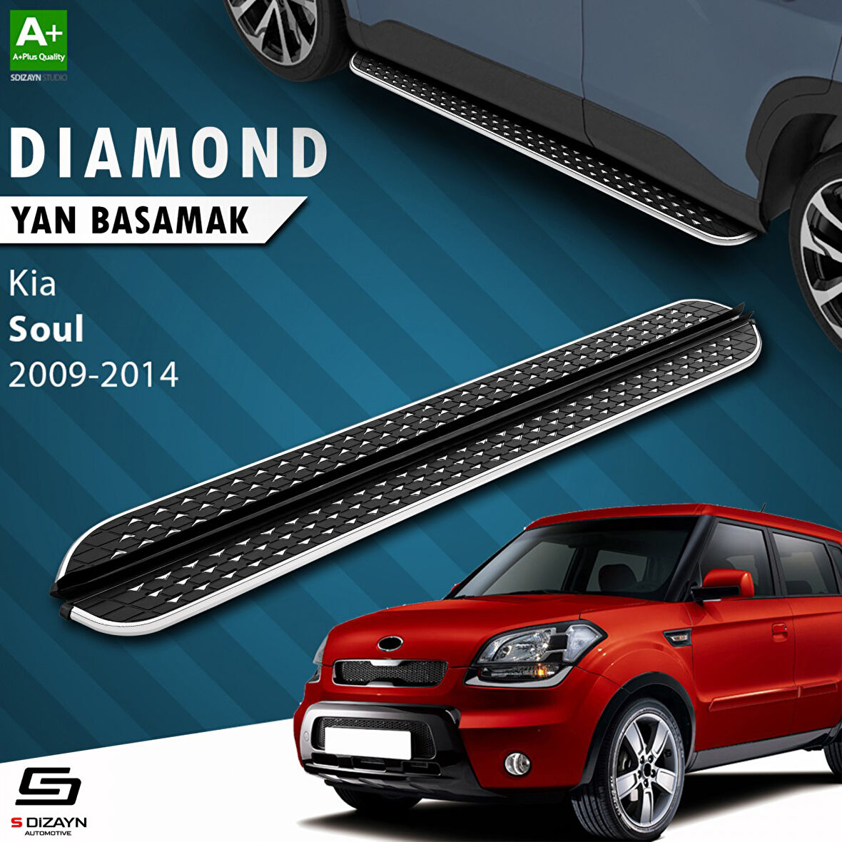 S-Dizayn Kia Soul Diamond Krom Yan Basamak 173 Cm 2009-2014 A+ Kalite