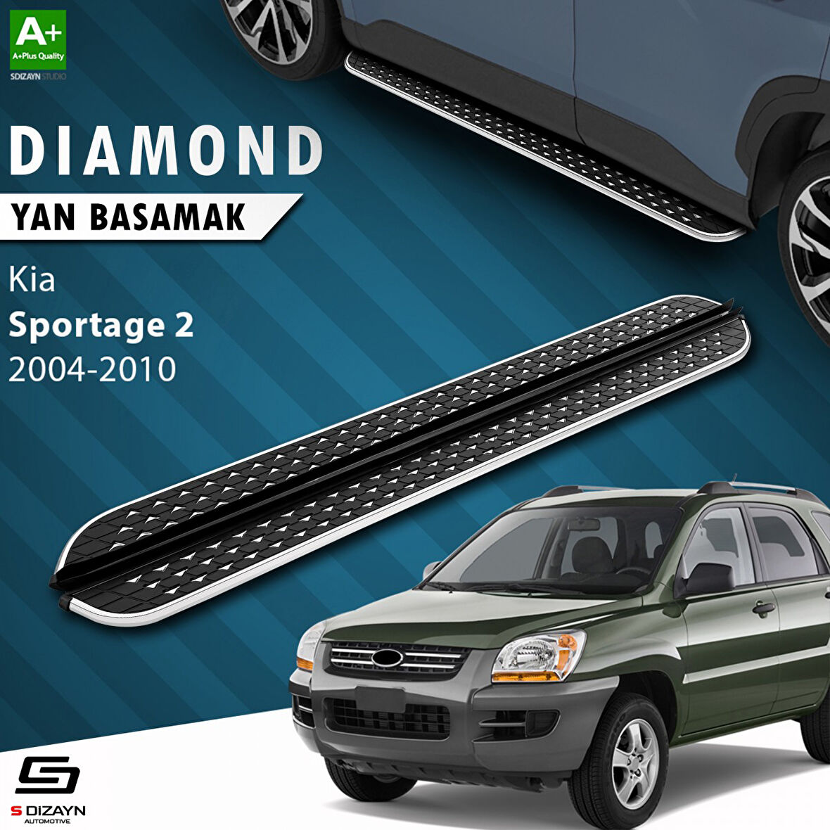 S-Dizayn Kia Sportage 2 Diamond Krom Yan Basamak 173 Cm 2004-2010 A+ Kalite