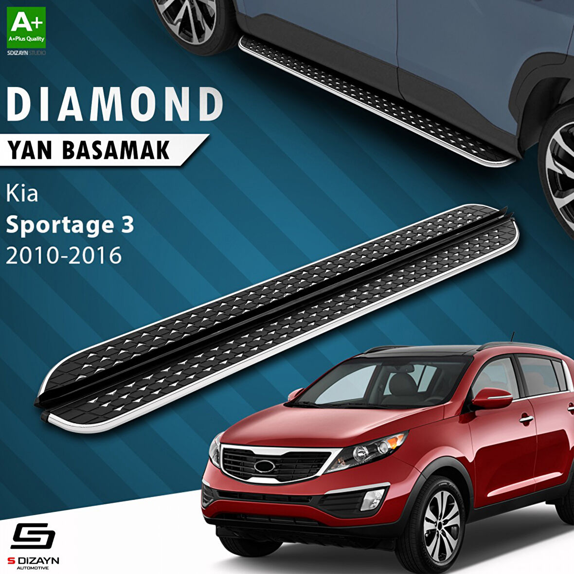 S-Dizayn Kia Sportage 3 Diamond Krom Yan Basamak 173 Cm 2010-2016 A+ Kalite