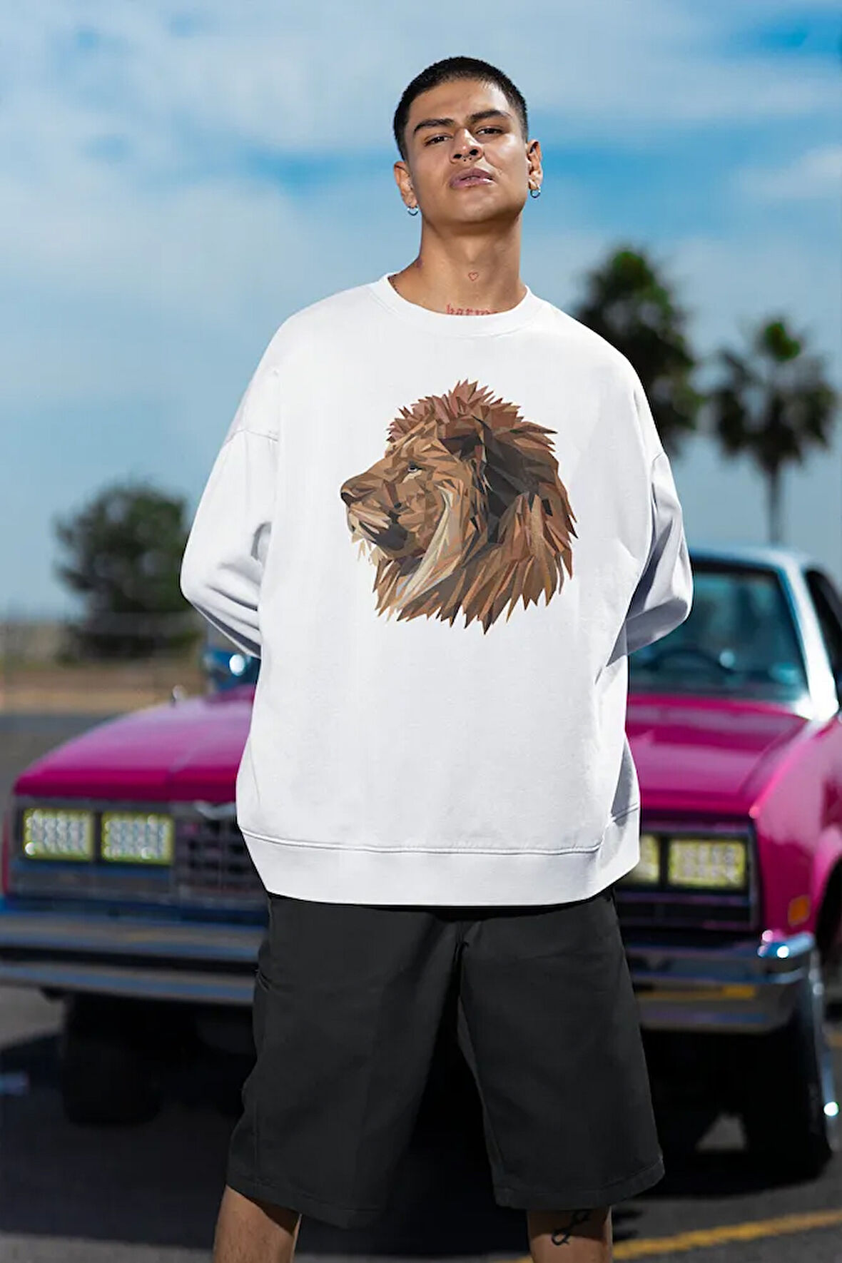 Lion Tasarım Baskılı Unisex Oversize Aslan Sweatshirt