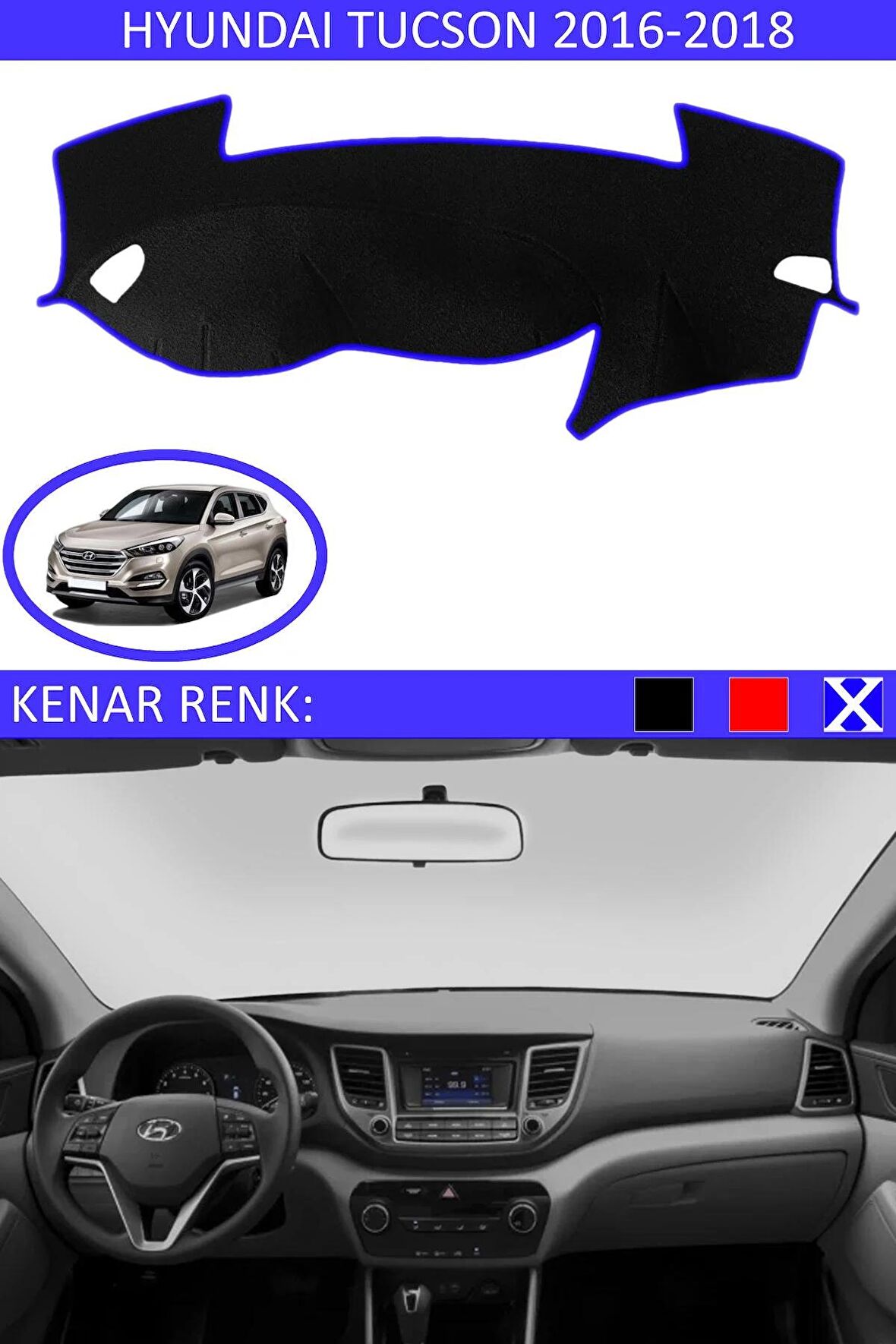Kia Ceed 2013+ Modelleri İçin Uygun Torpido Koruma Halısı Siyah Kenar Renk Kırmızı