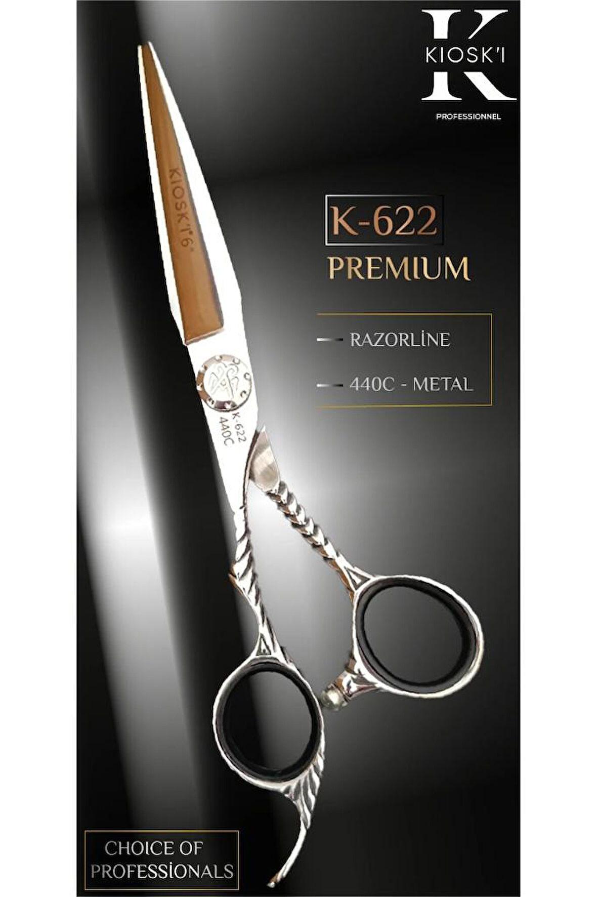 Kioski Profesyonel Premium Lüks Makas 440-C 6 Numara Sol Makas K-622