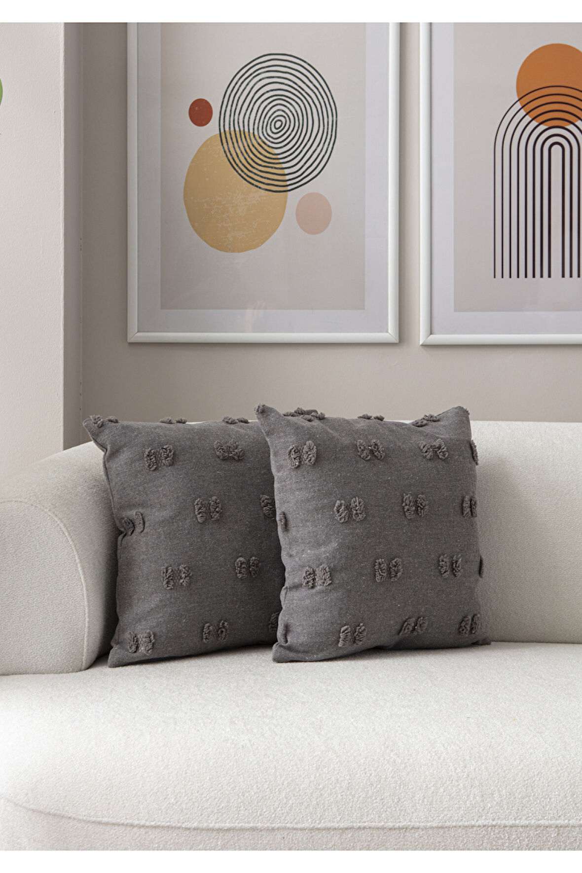 Swita Home İkili Dekoratif Puantiye Keten Kumaşlı Kırlent Kılıfı 43x43 Gri