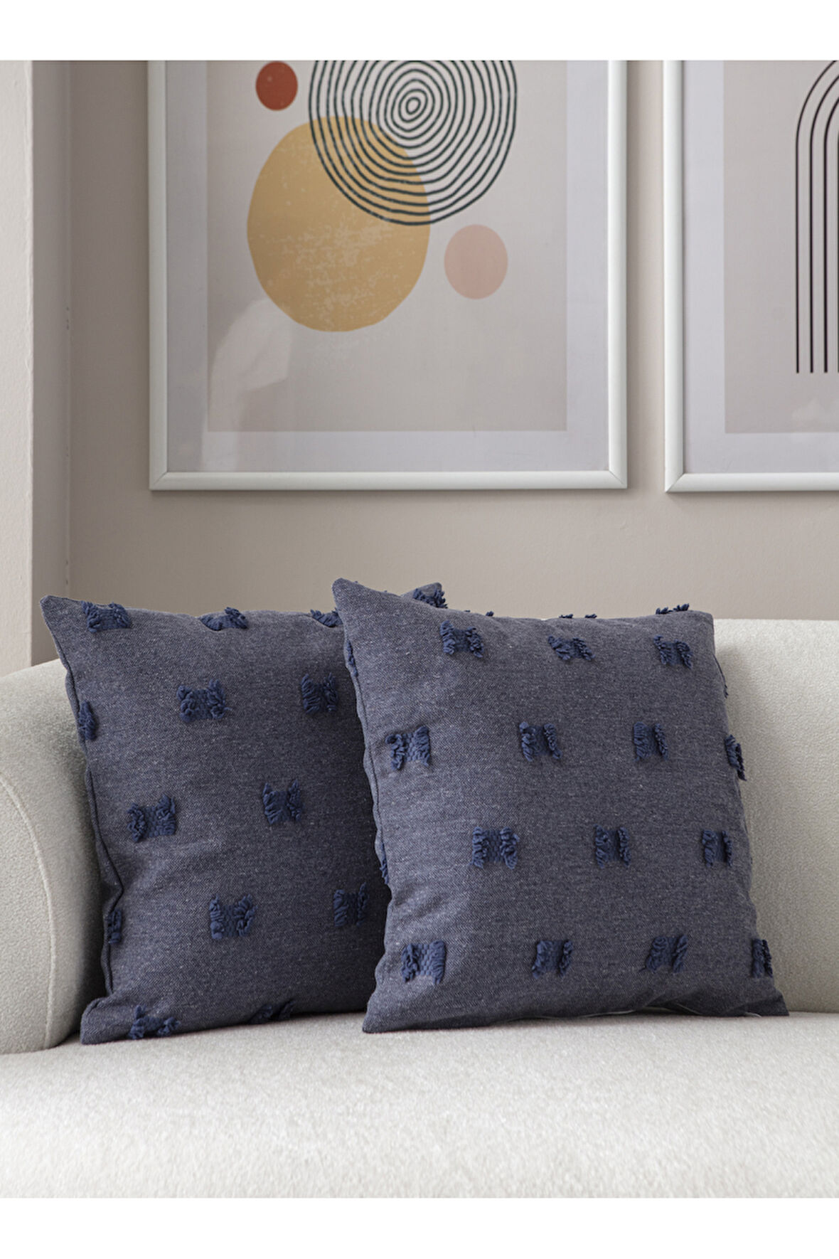 Swita Home İkili Dekoratif Puantiye Keten Kumaşlı Kırlent Kılıfı 43x43 Lacivert