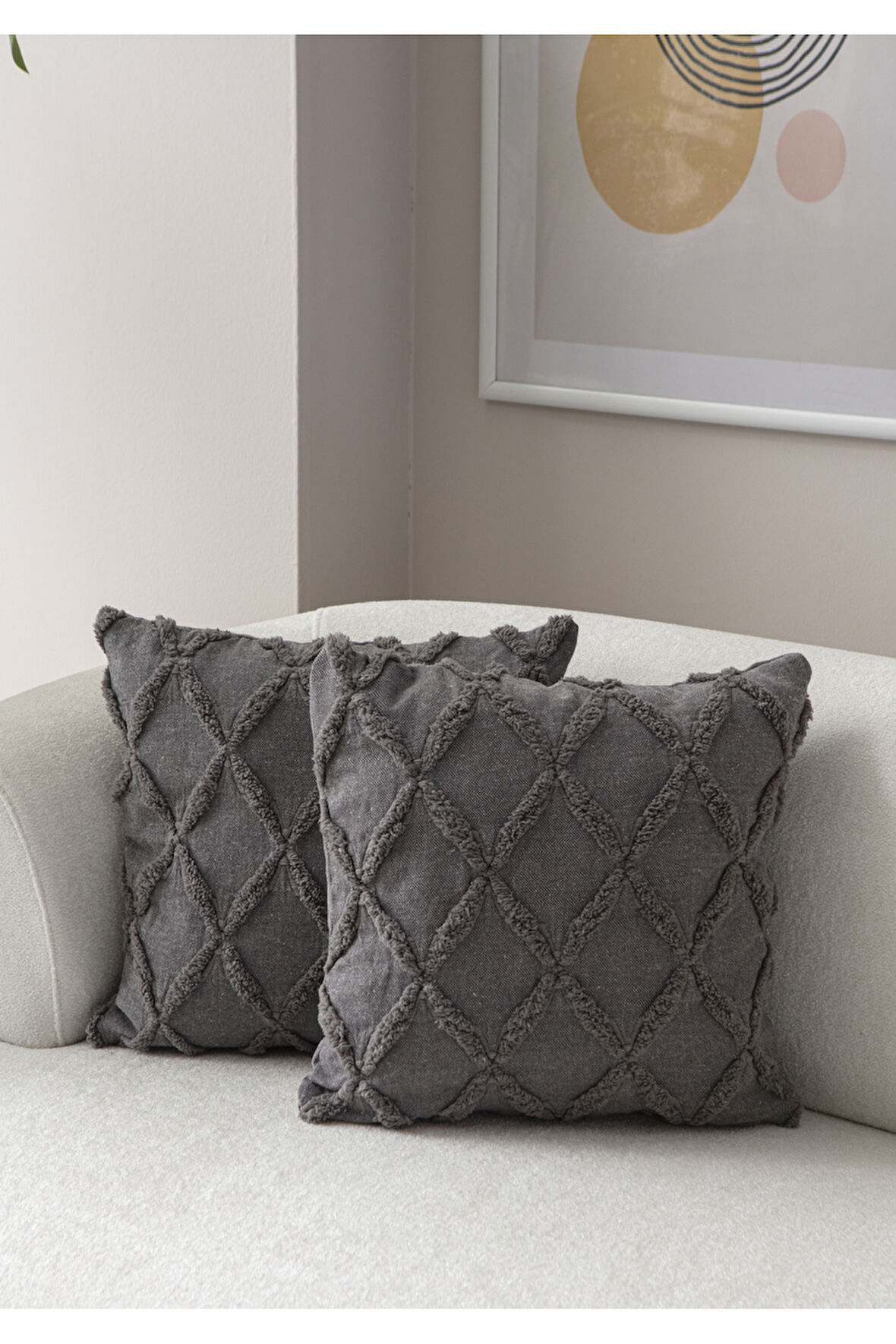 Swita Home İkili Dekoratif Puantiye Keten Kumaşlı Kırlent Kılıfı 43x43 Gri
