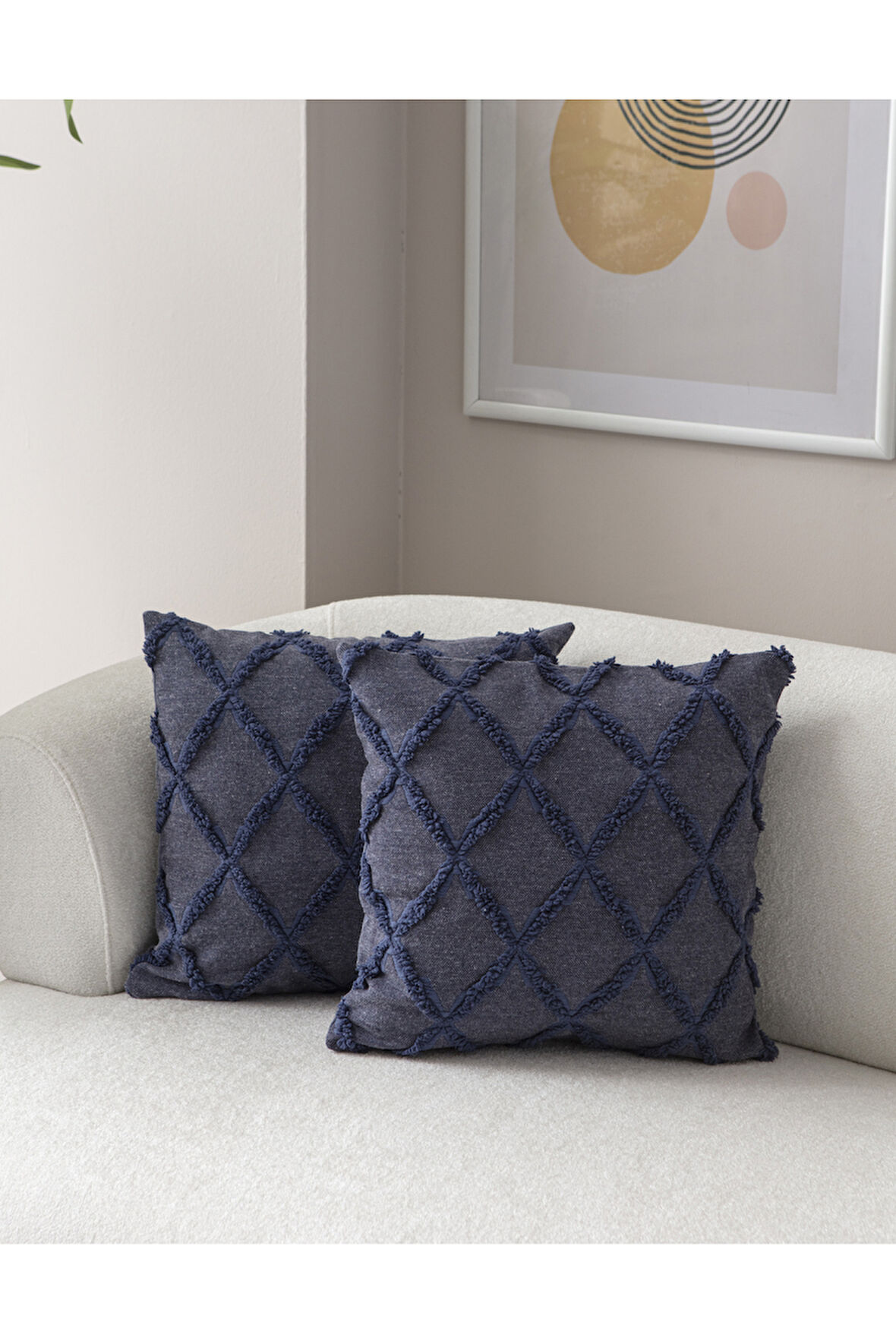 Swita Home İkili Dekoratif Puantiye Keten Kumaşlı Kırlent Kılıfı 43x43 Lacivert