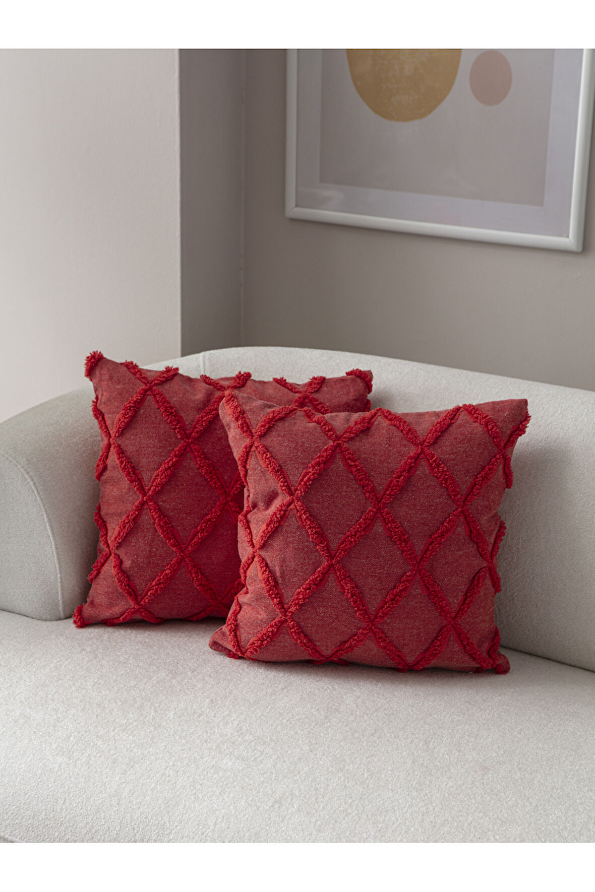 Swita Home İkili Dekoratif Puantiye Keten Kumaşlı Kırlent Kılıfı 43x43 Pembe