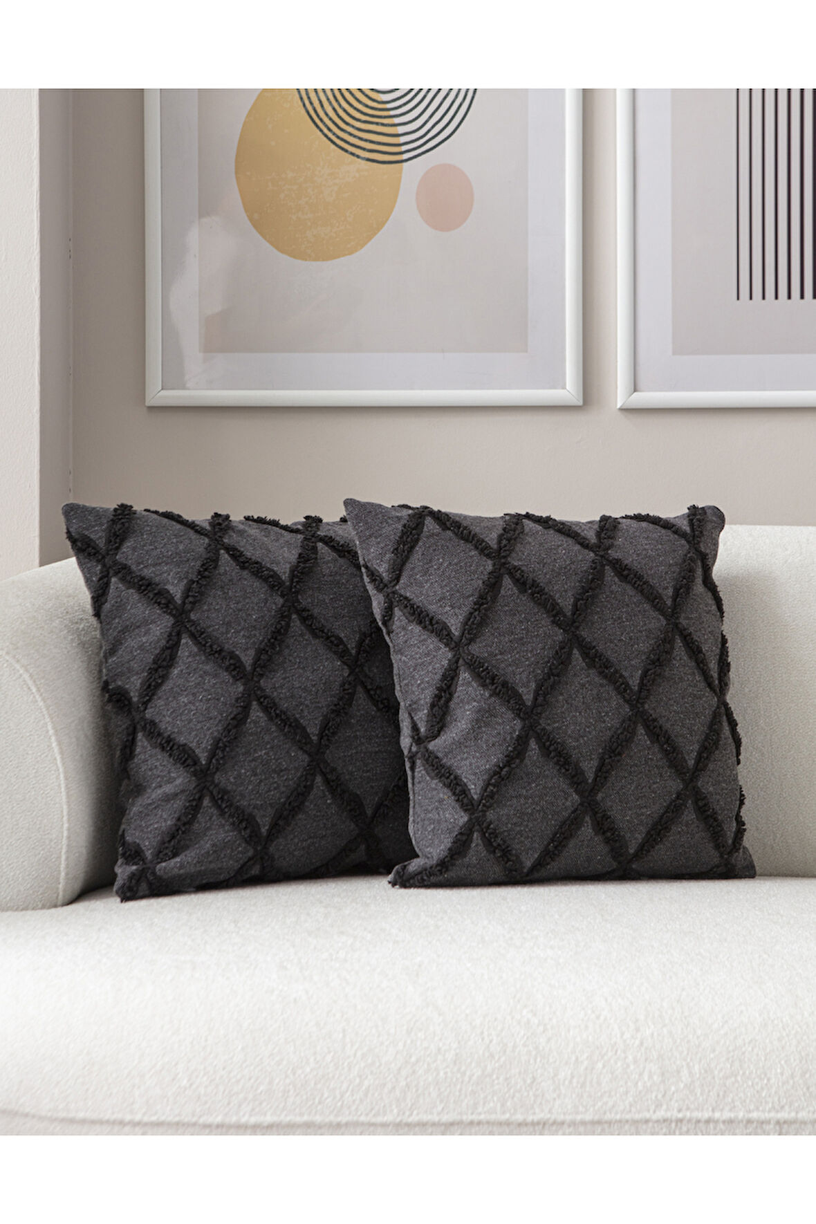 Swita Home İkili Dekoratif Puantiye Keten Kumaşlı Kırlent Kılıfı 43x43 Siyah