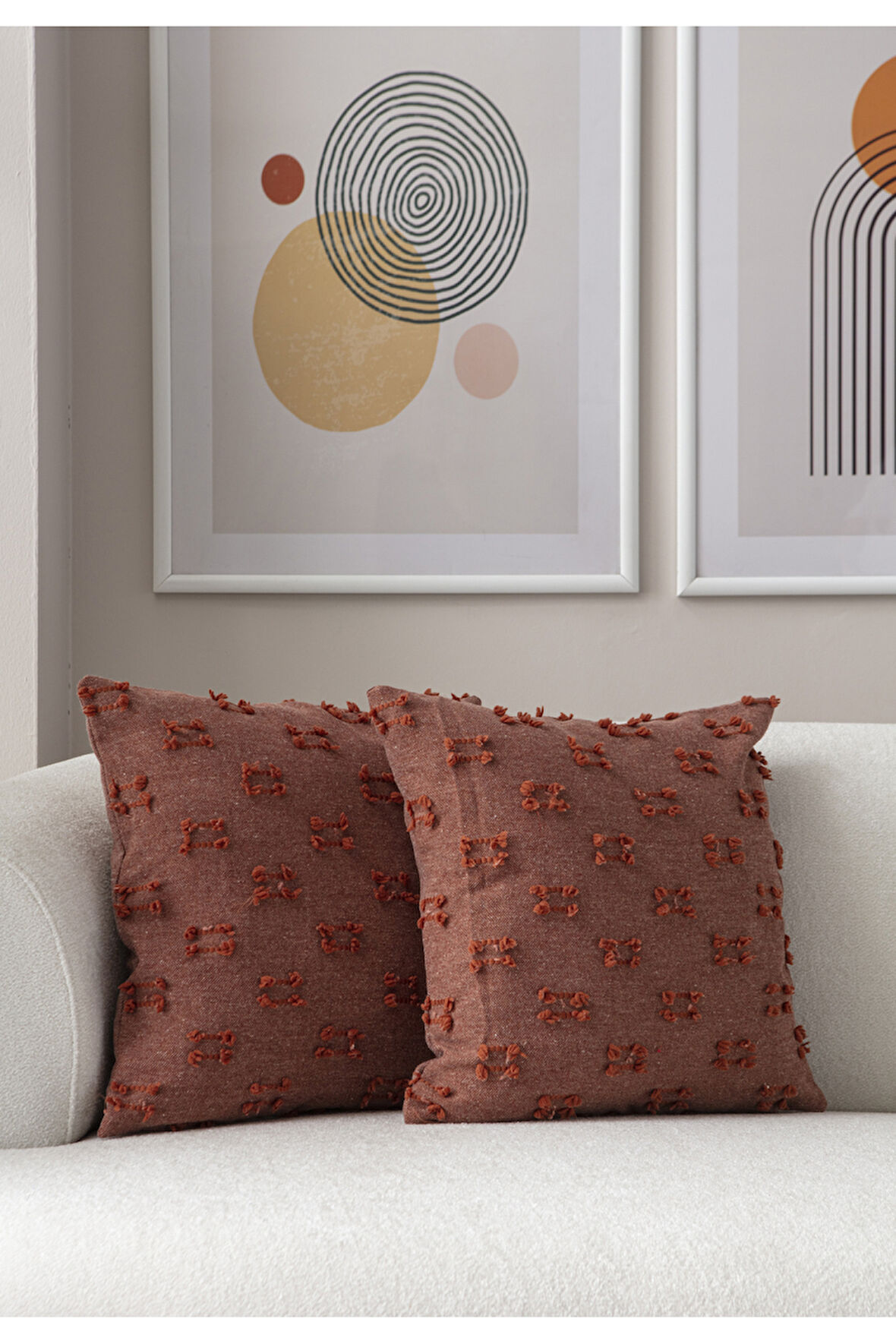 Swita Home İkili Dekoratif Puantiye Keten Kumaşlı Kırlent Kılıfı 43x43 Kiremit
