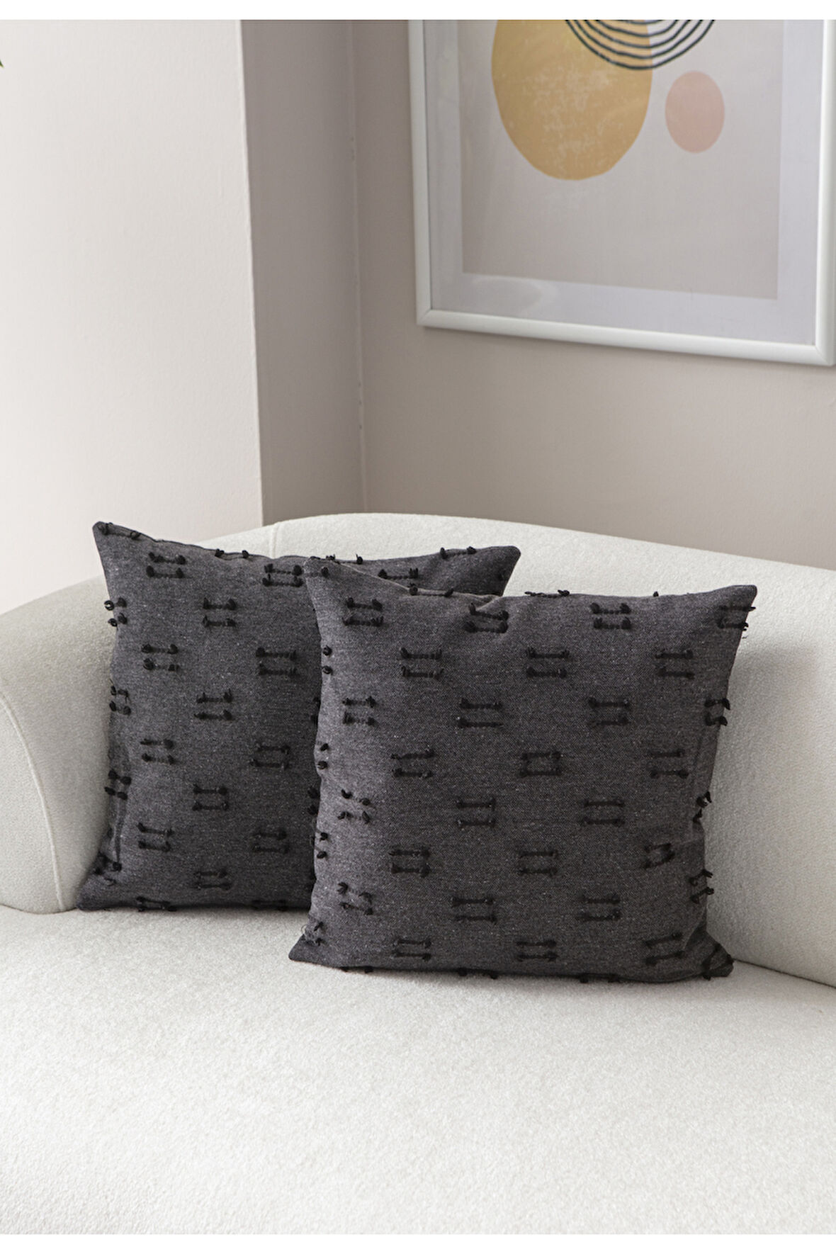 Swita Home İkili Dekoratif Puantiye Keten Kumaşlı Kırlent Kılıfı 43x43 Siyah