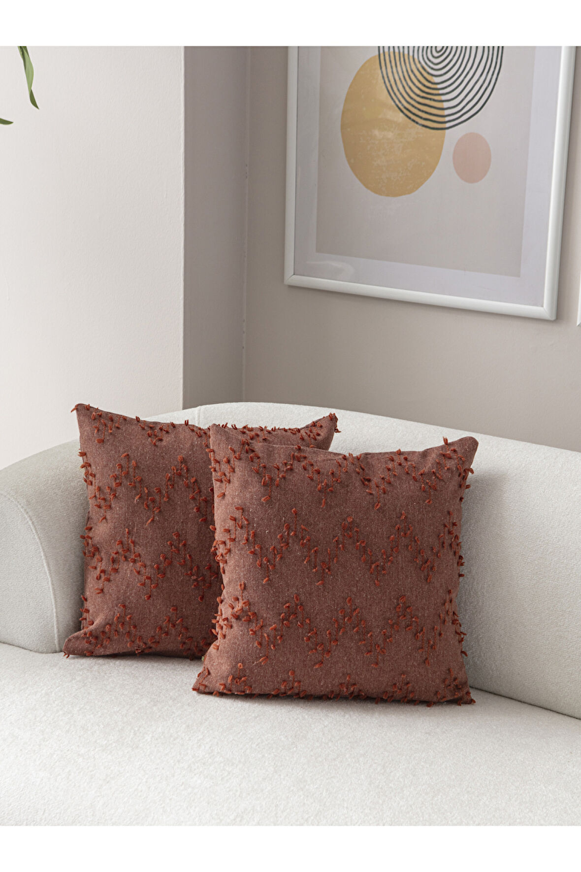 Swita Home İkili Dekoratif Puantiye Keten Kumaşlı Kırlent Kılıfı 43x43 Kiremit