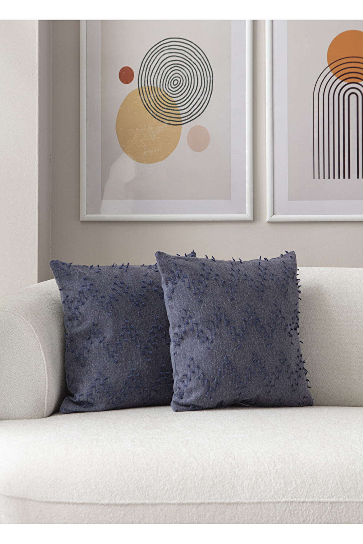 Swita Home İkili Dekoratif Puantiye Keten Kumaşlı Kırlent Kılıfı 43x43 Lacivert