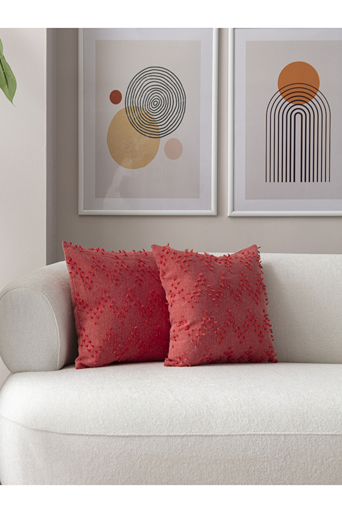 Swita Home İkili Dekoratif Puantiye Keten Kumaşlı Kırlent Kılıfı 43x43 Pembe