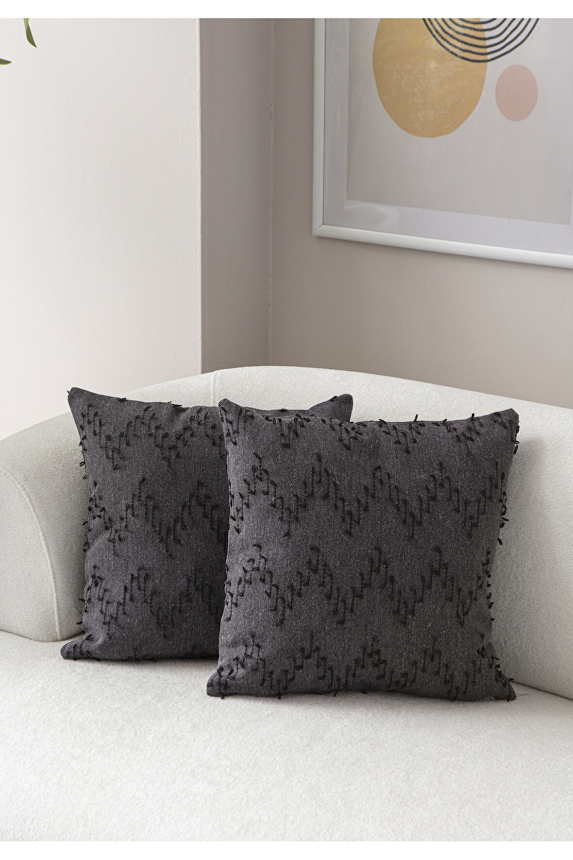 Swita Home İkili Dekoratif Puantiye Keten Kumaşlı Kırlent Kılıfı 43x43 Siyah