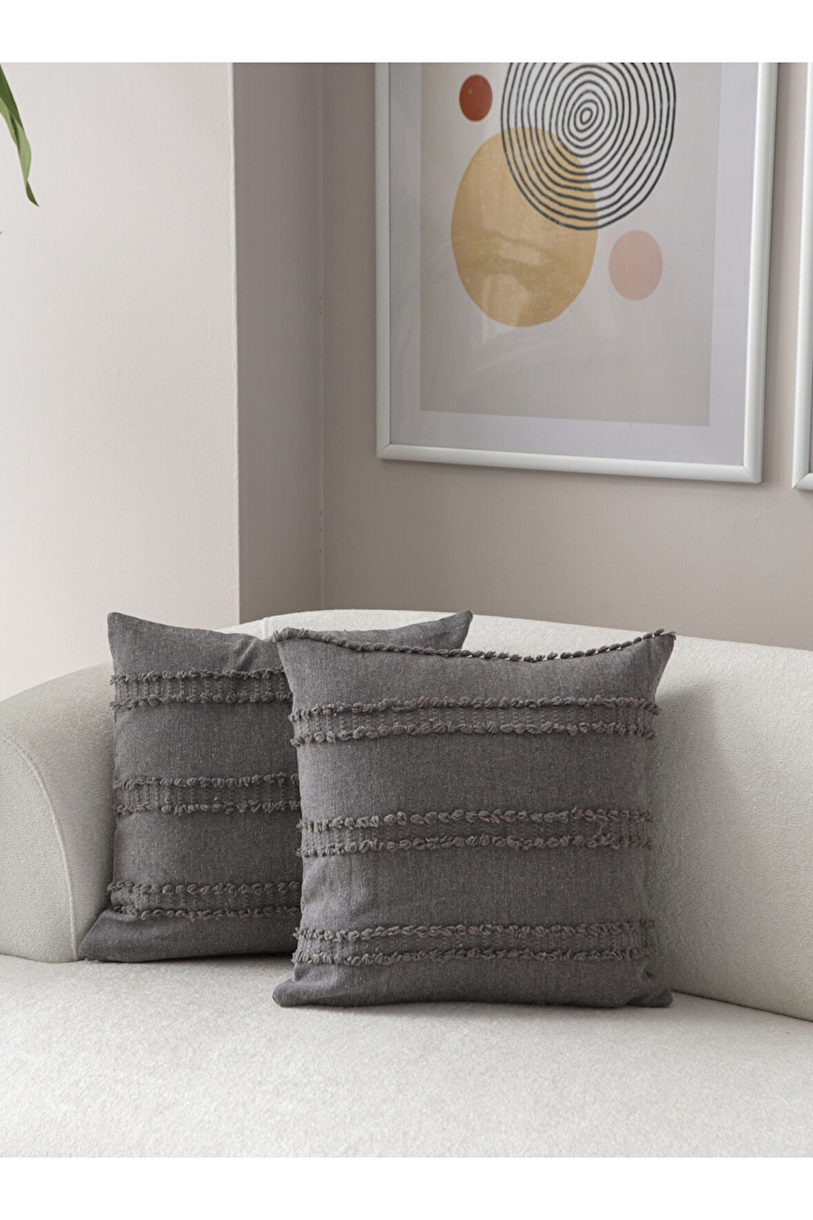 Swita Home İkili Dekoratif Puantiye Keten Kumaşlı Kırlent Kılıfı 43x43 Gri