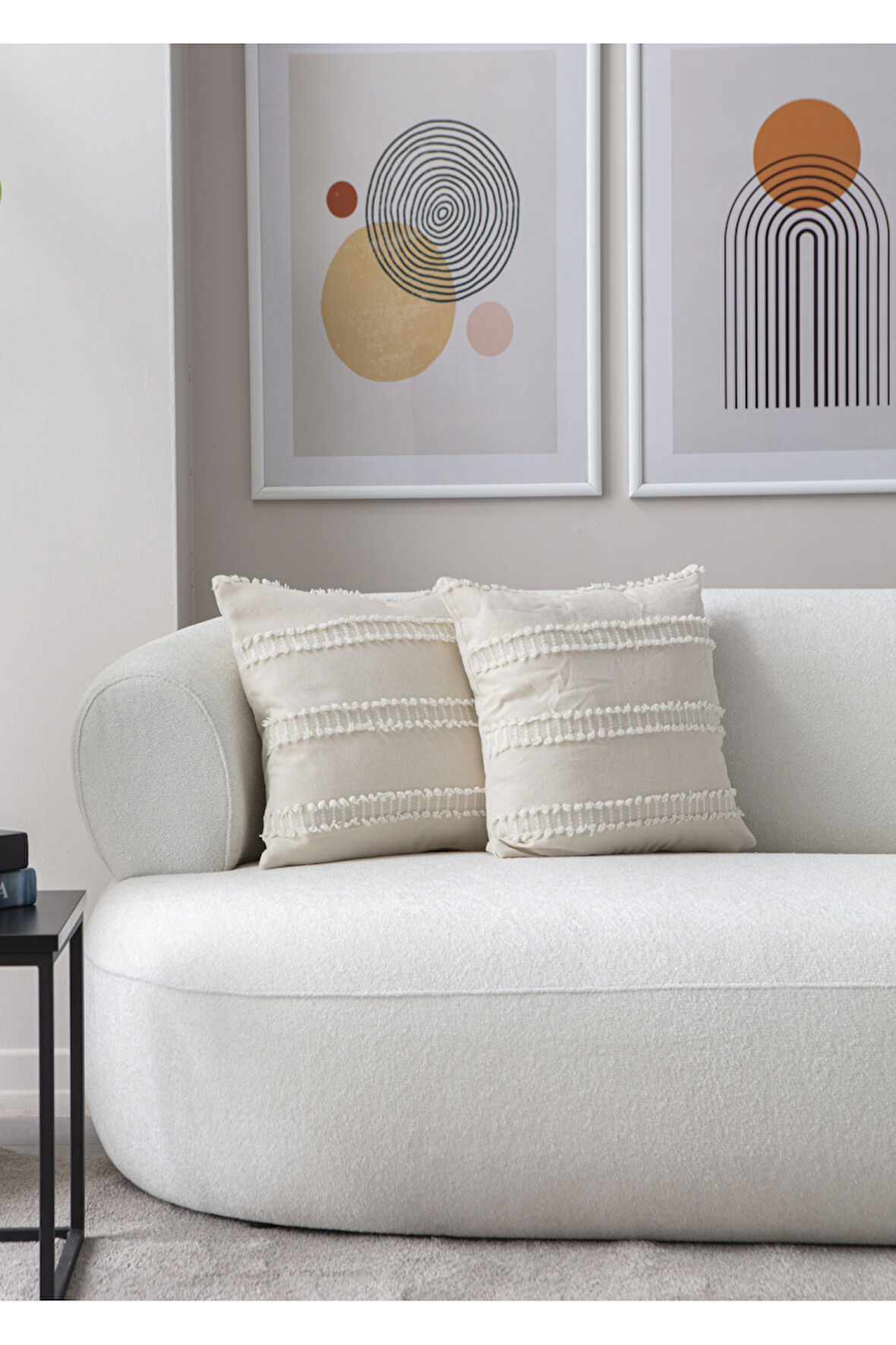 Swita Home İkili Dekoratif Puantiye Keten Kumaşlı Kırlent Kılıfı 43x43 Krem