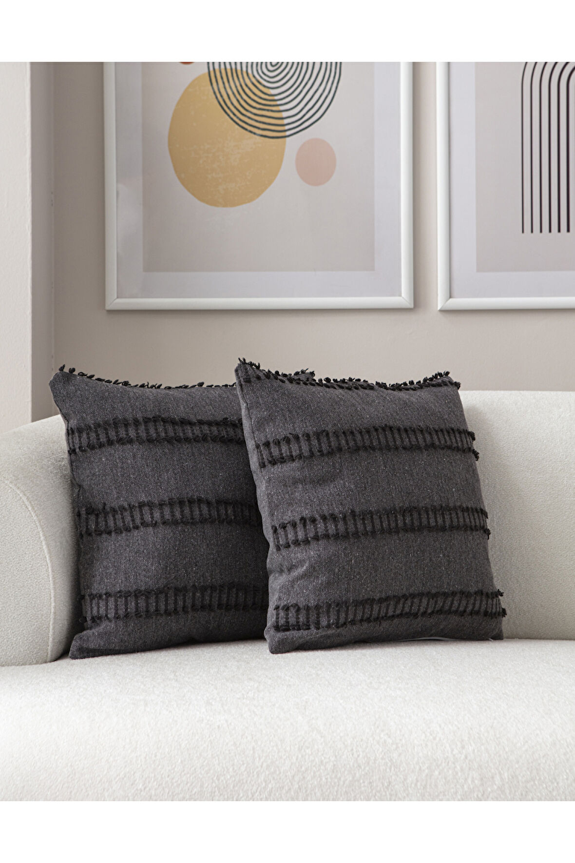Swita Home İkili Dekoratif Puantiye Keten Kumaşlı Kırlent Kılıfı 43x43 Siyah