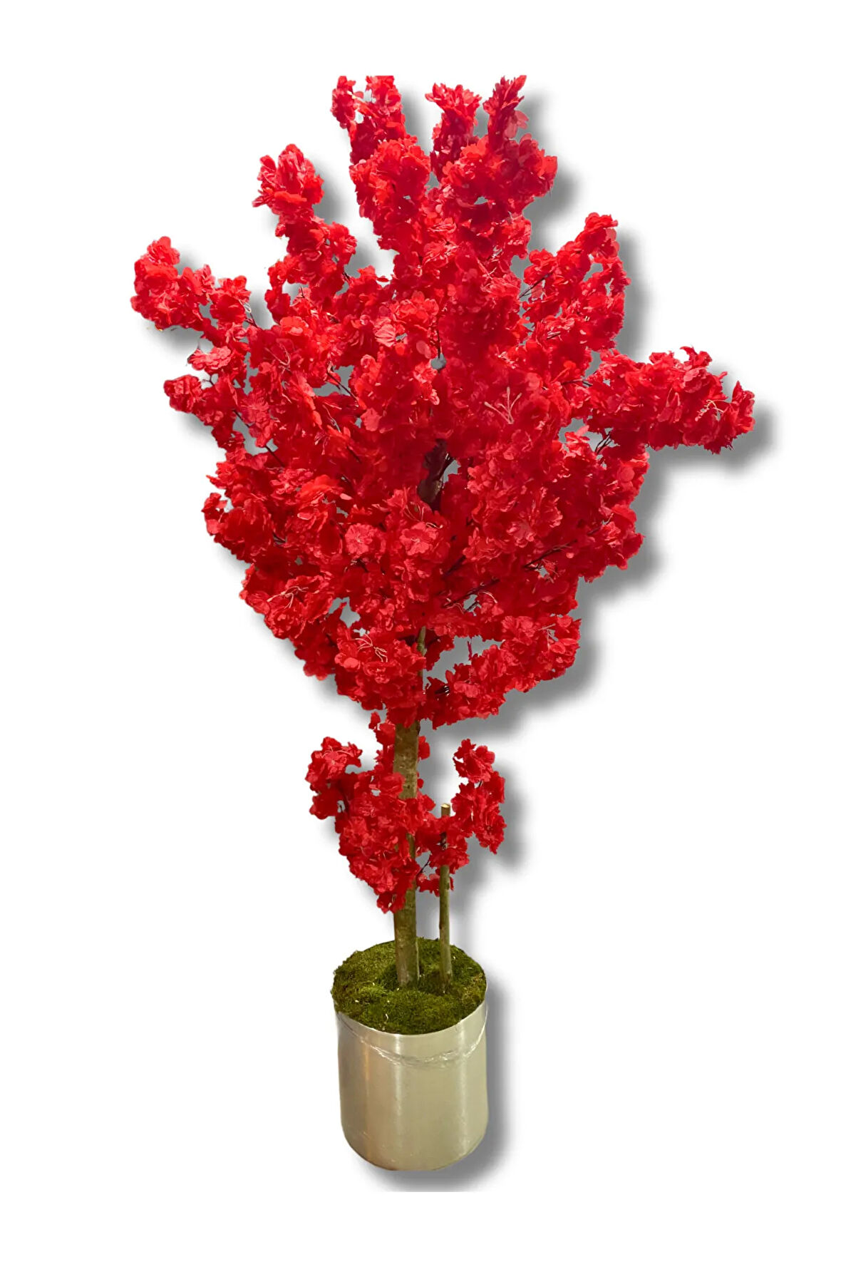 Yapay Ağaç Kırmızı Bahar Dalı 160 Cm 25x25 Metal Saksıda