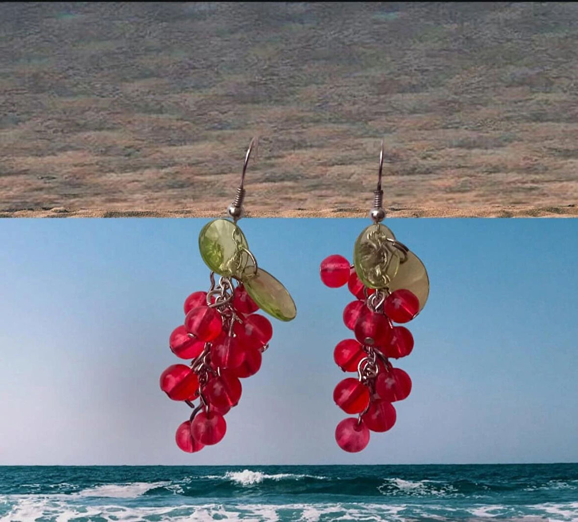 Özel Tasarım Sallantılı Aesthetic Soft Vibes Vintage Hediyelik Kırmızı Boncuk Üzüm Salkım Küpe