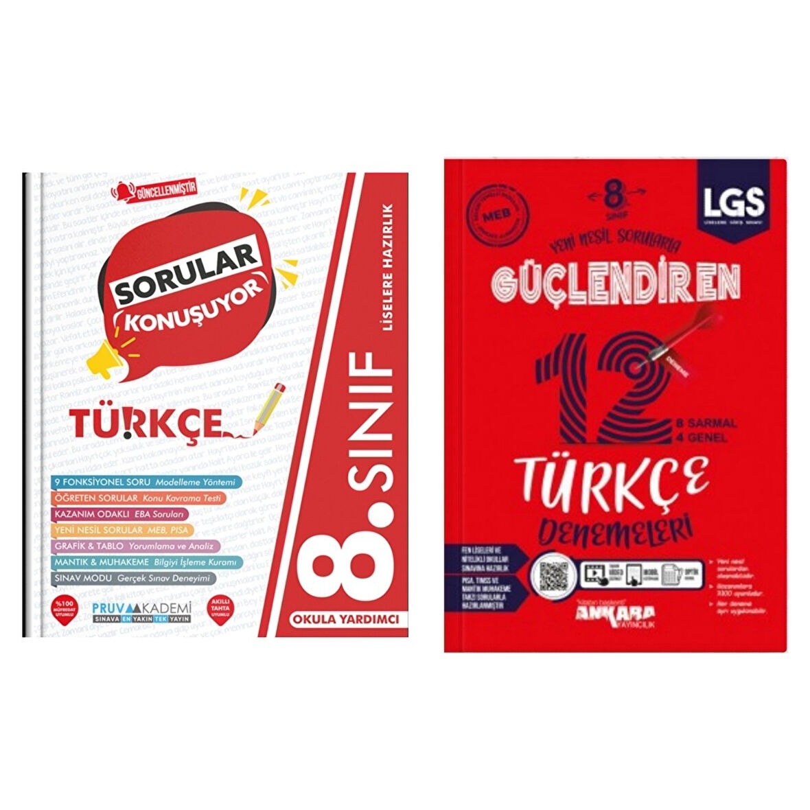 Pruva Akademi 8. Sınıf Türkçe Soru Bankası ve Ankara Yayınları Güçlenidren Türkçe Deneme
