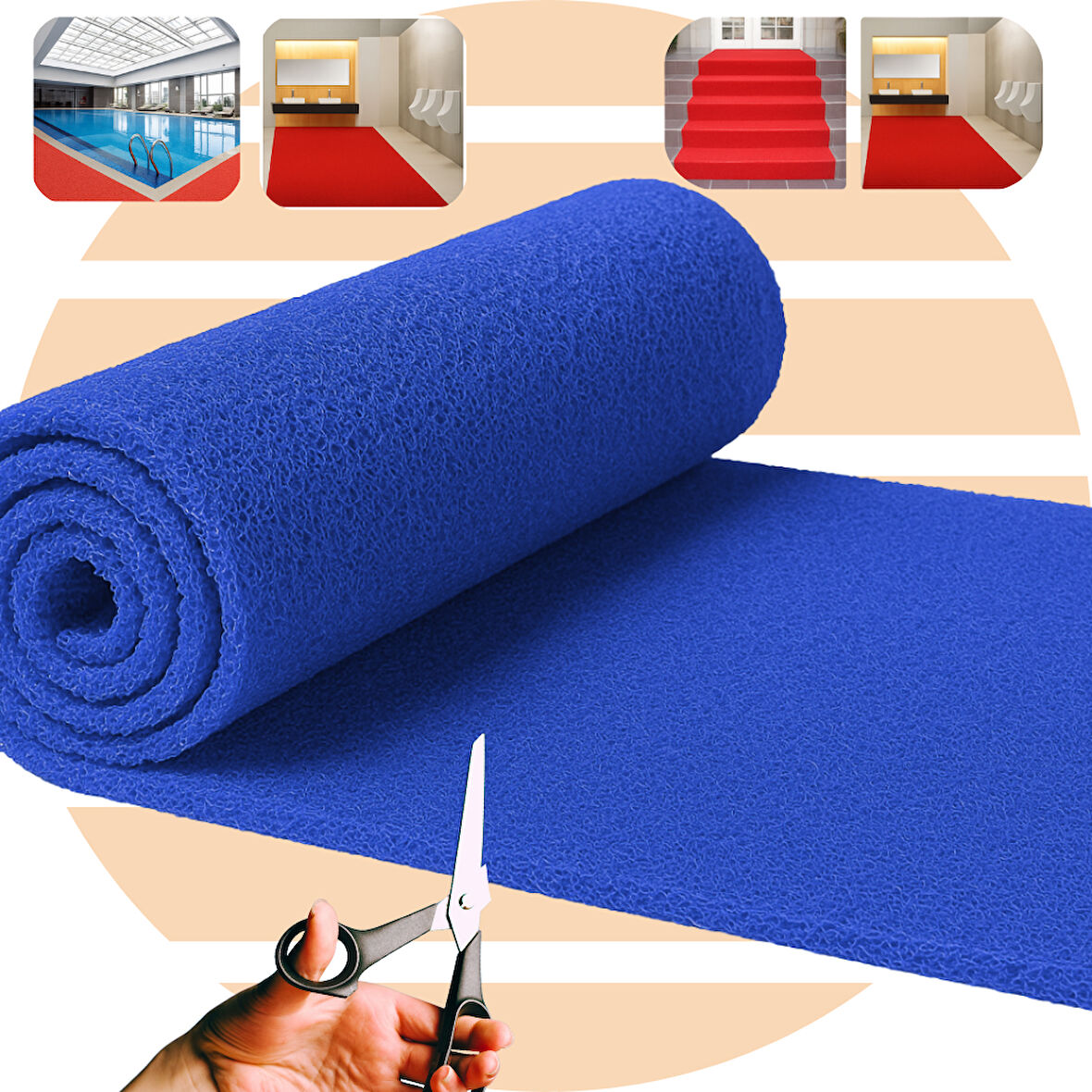 Beylin Kıvırcık PVC Paspas İç Dış Zemin Halı Yolluk Kapı Önü Havuz Banyo Duş İş Yeri Apartman Paspası Kıvırcık Hijyenik Antibakteriyel Paspas Halı 12mm